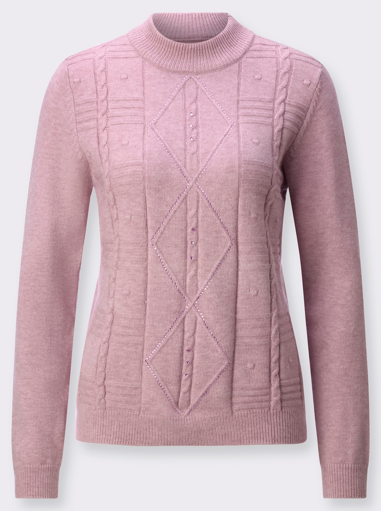 Stehkragenpullover mit Glitzersteinchen - mauve-meliert