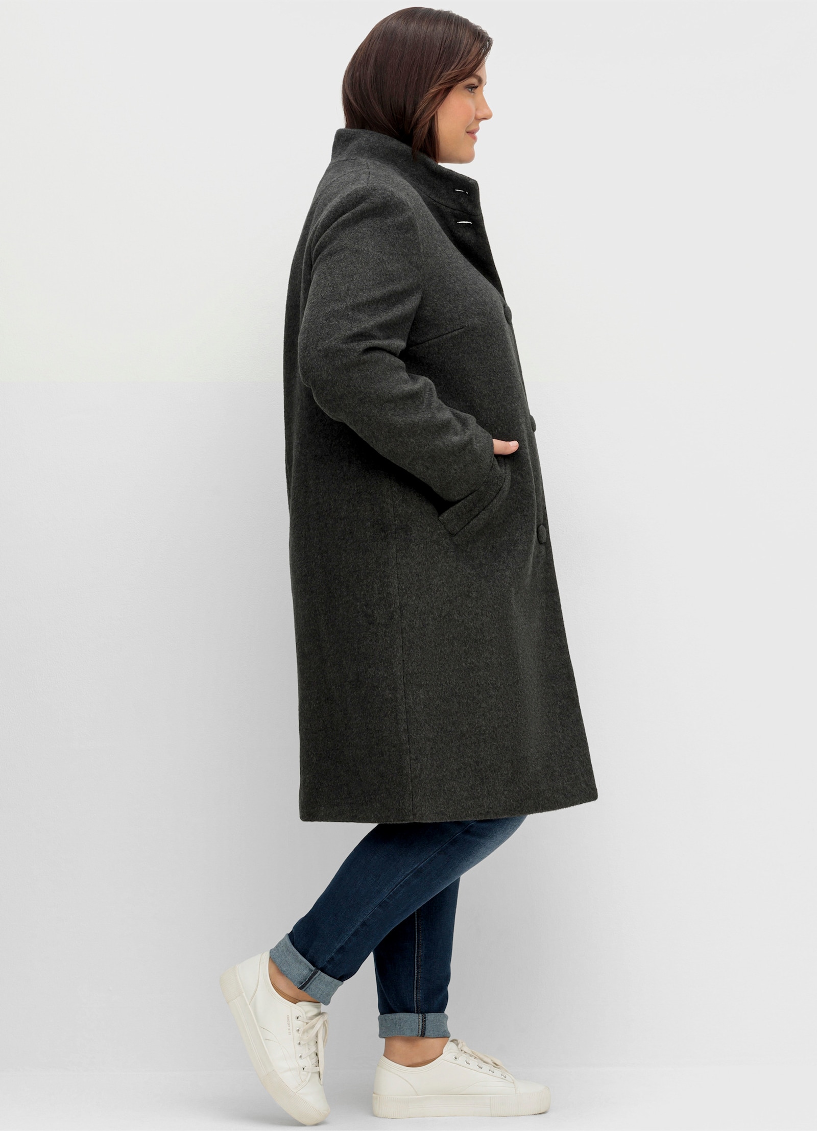 sheego Winterjas met opstaande kraag - antraciet gemêleerd