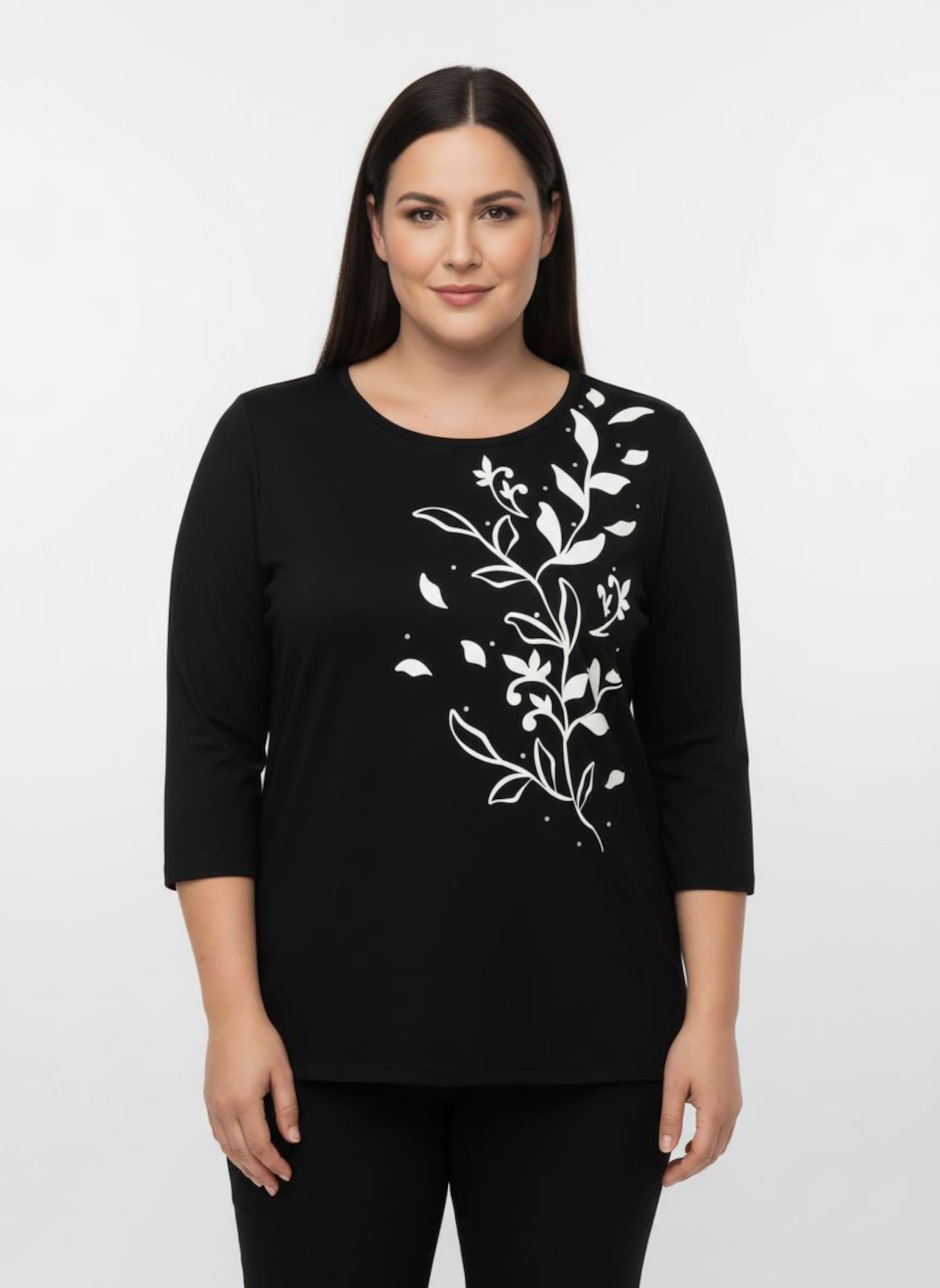 3/4-Arm-Shirt mit platziertem Druck - schwarz-ecru-bedruckt