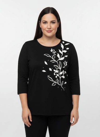 3/4-Arm-Shirt mit platziertem Druck - schwarz-ecru-bedruckt