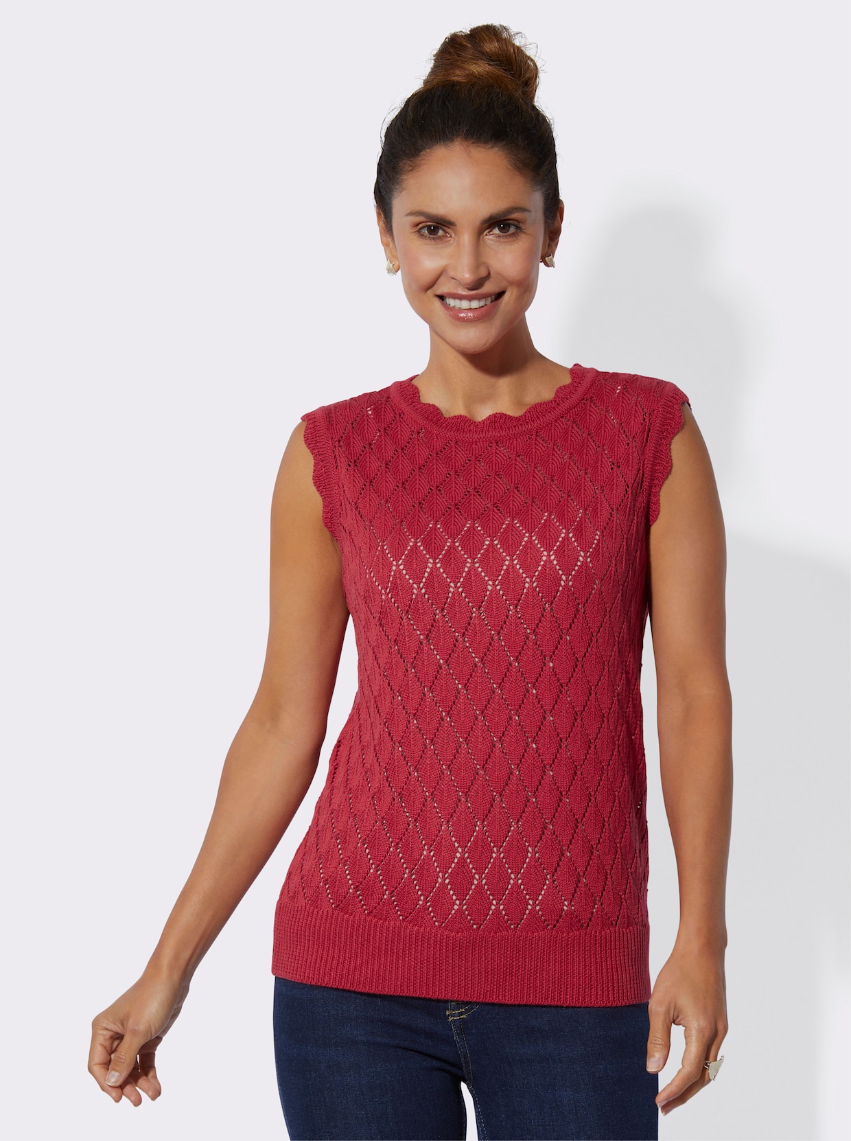 Pullunder im Ajourmuster - erdbeere