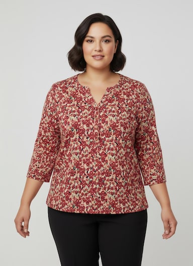 Druckbluse mit Gummizug an Ärmeln und Saum - erdbeere-lindgrün-bedruckt