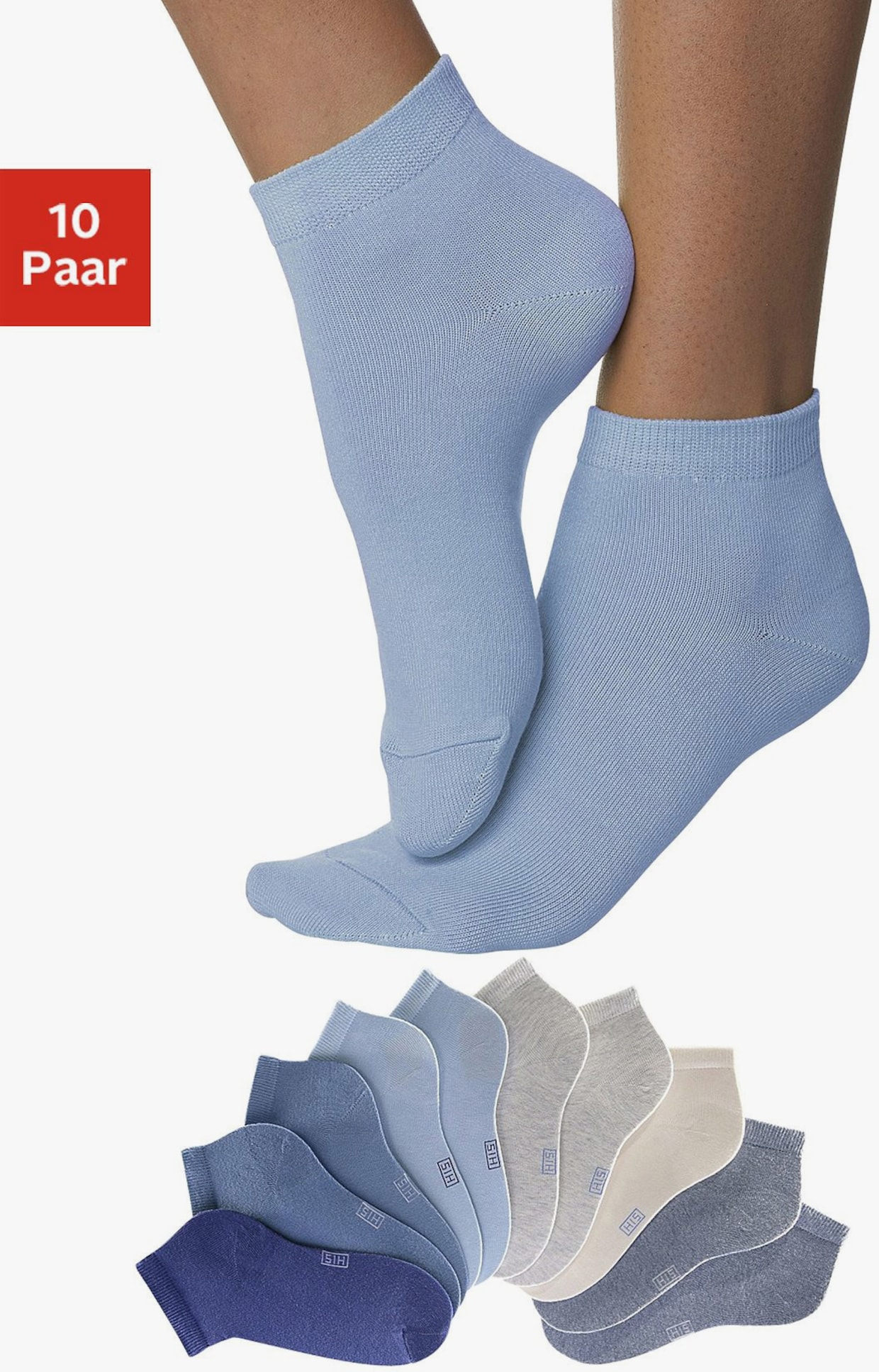 H.I.S Socquettes - jean, bleu clair, bleu, gris, blanc