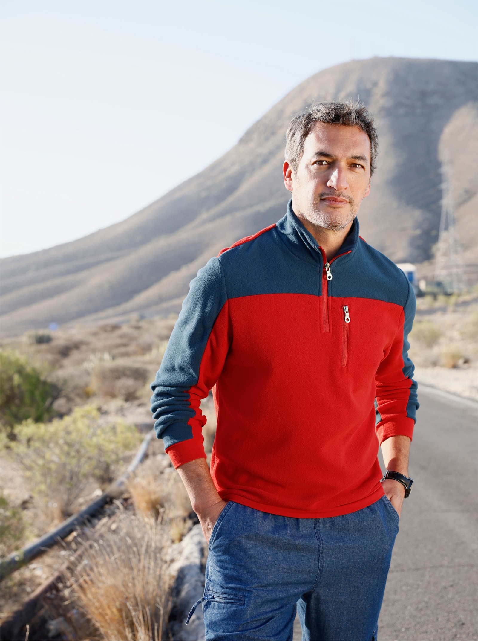 Catamaran Sports Fleeceshirt mit Reißverschluss-Brusttasche - dunkelblau-rot