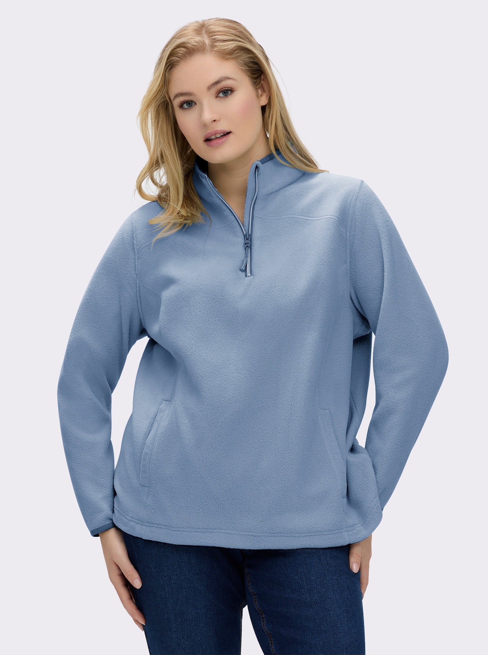 Fleeceshirt mit Stehkragen und Reißverschluss - bleu