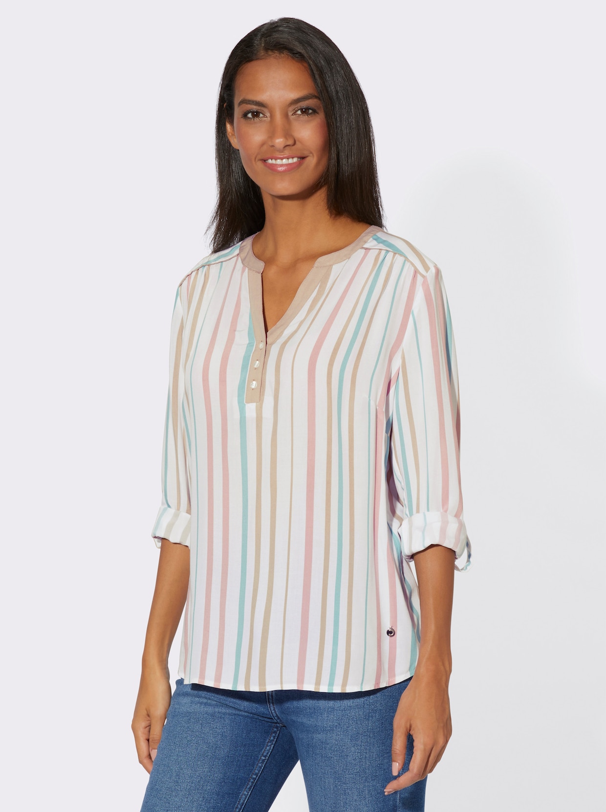 Comfortabele blouse - ecru/beige gestreept