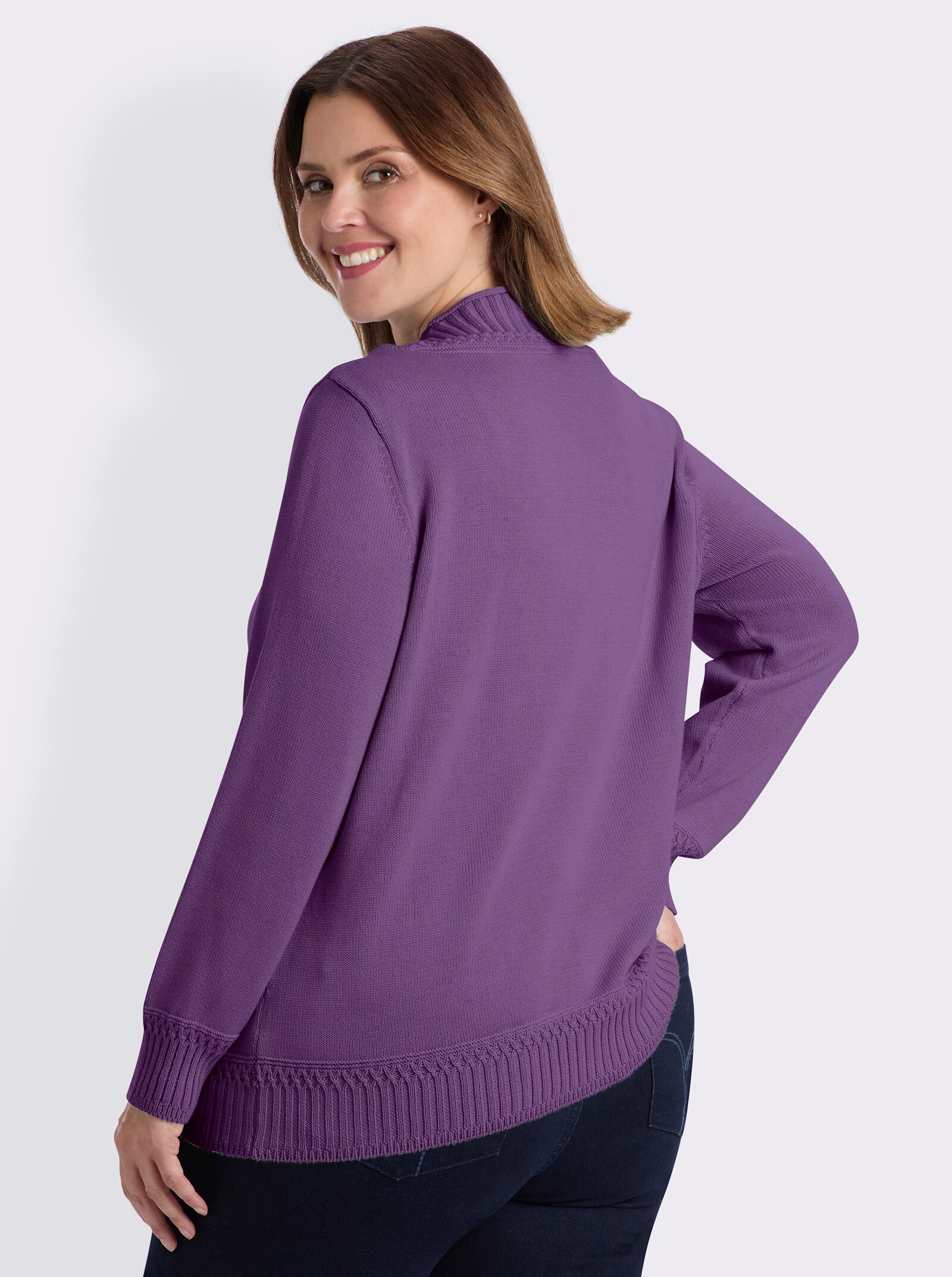 Stehkragenpullover mit Ripp-Abschlüssen - lila