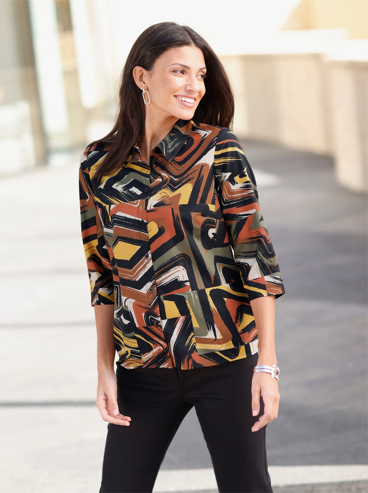 Blouse met print - cognac/beige bedrukt