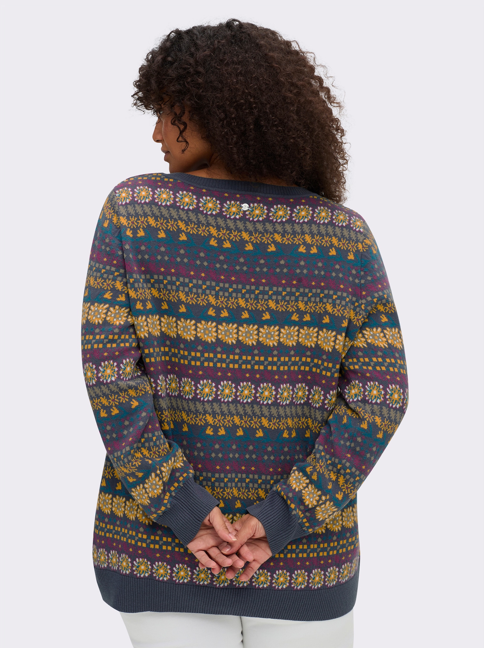 sheego Pullover im Jacquard-Muster - rauchblau-gemustert