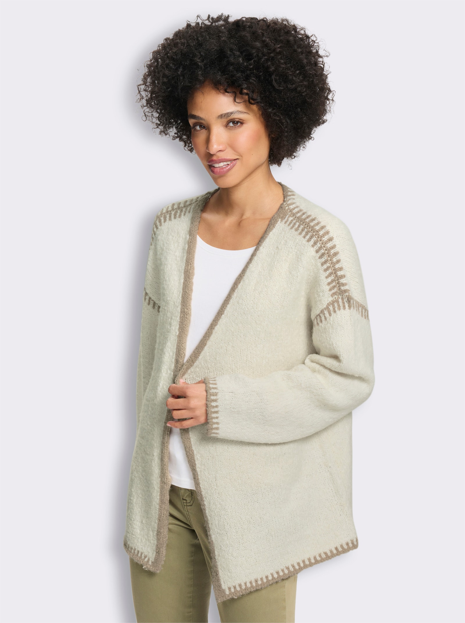 heine Strickjacke mit Kontrast-Details - champagner