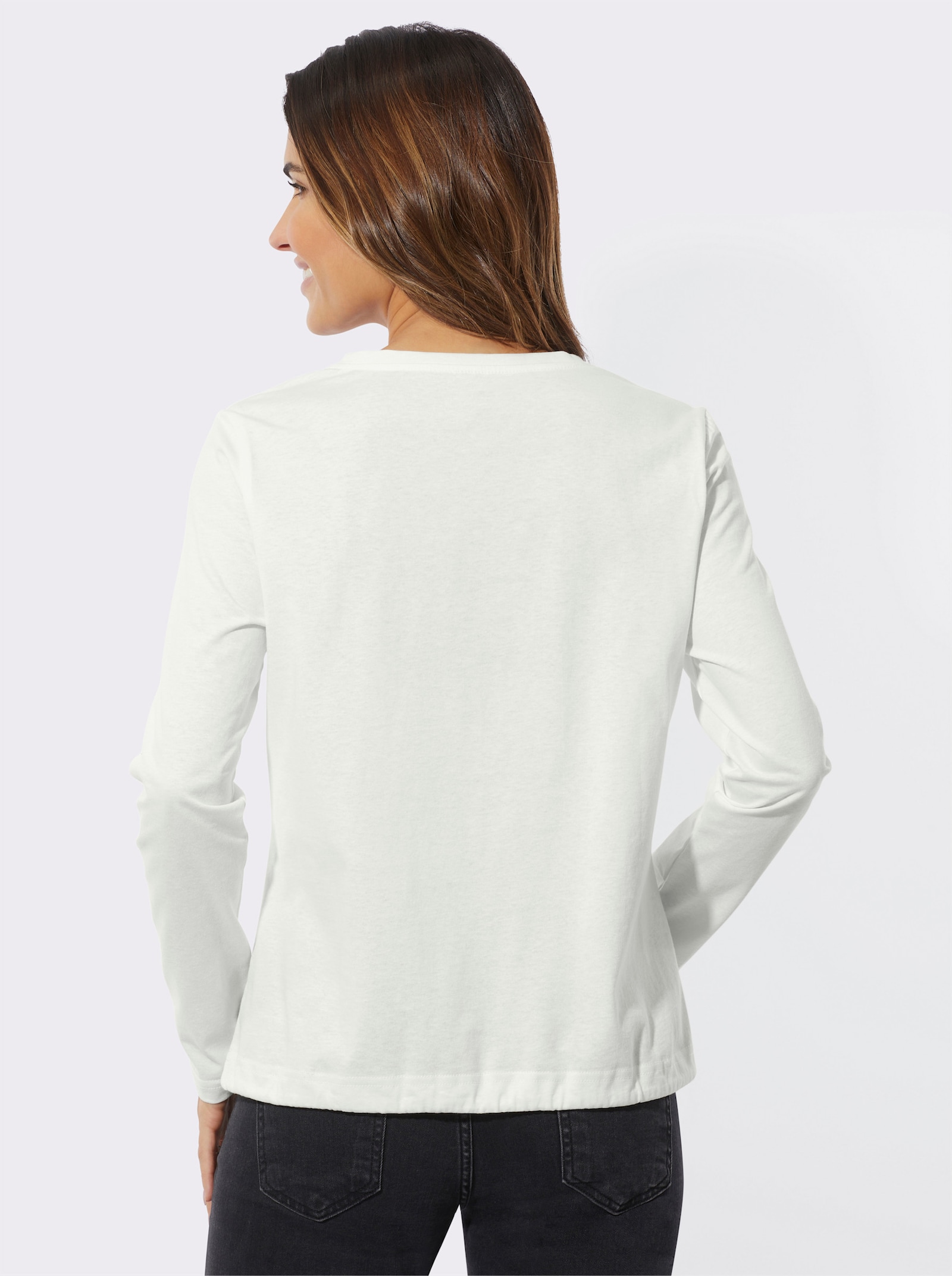 Rundhalsshirt mit Glitzer-Print - ecru