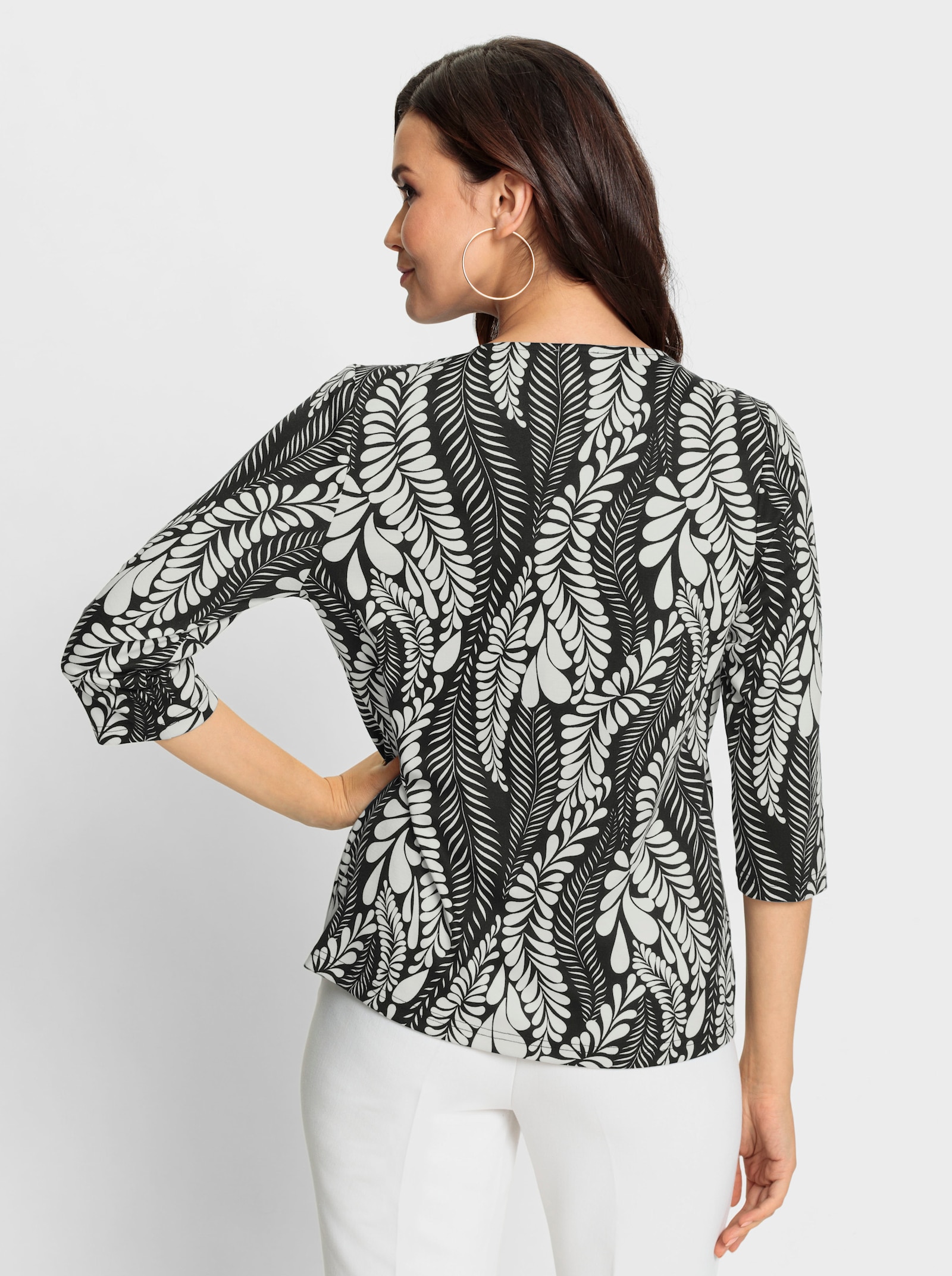 2-in-1-shirt met ruitapplicatie - zwart/ecru geprint