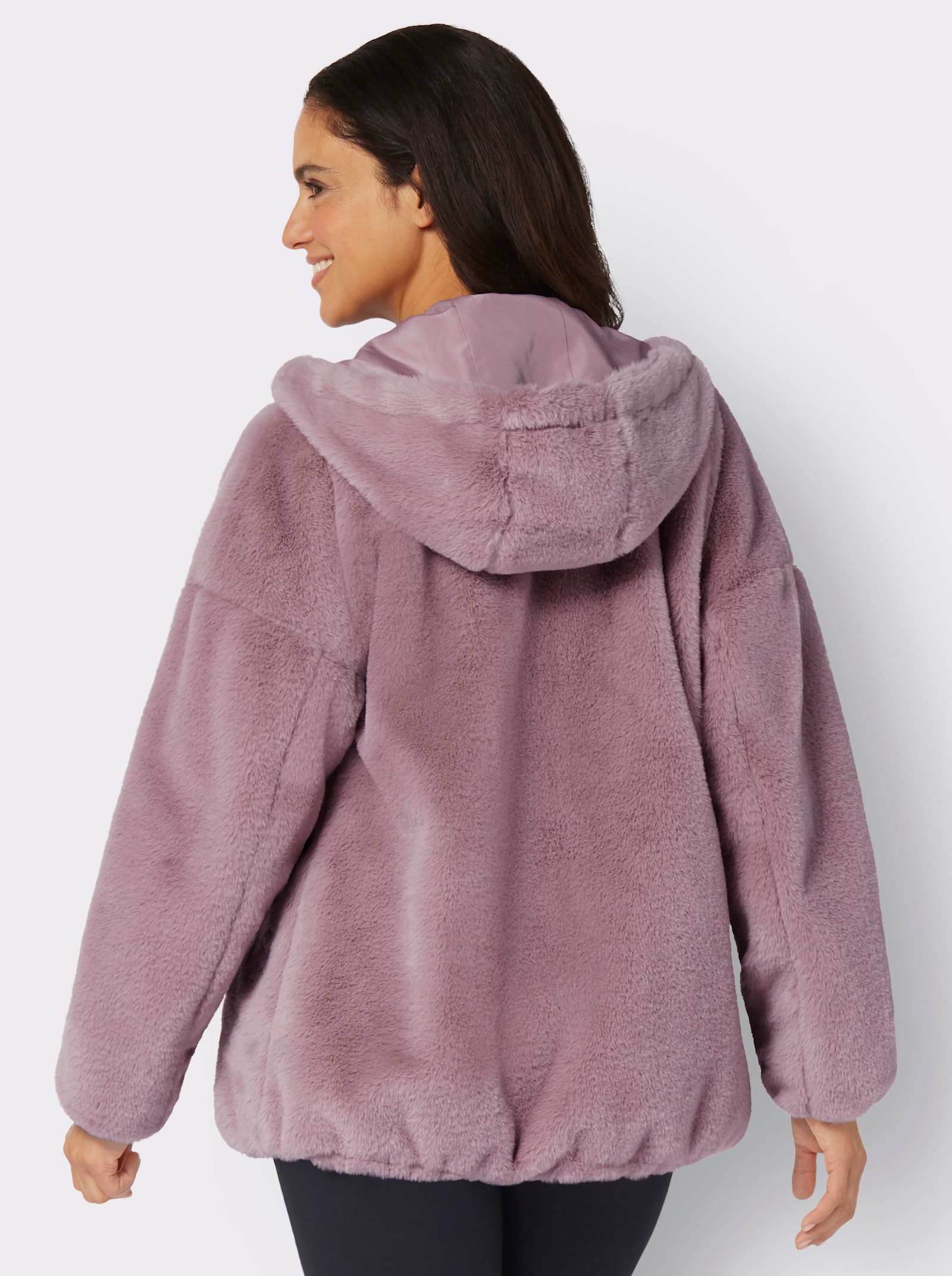 Fellimitatjacke mit Gummizug an Ärmeln und Saum - mauve