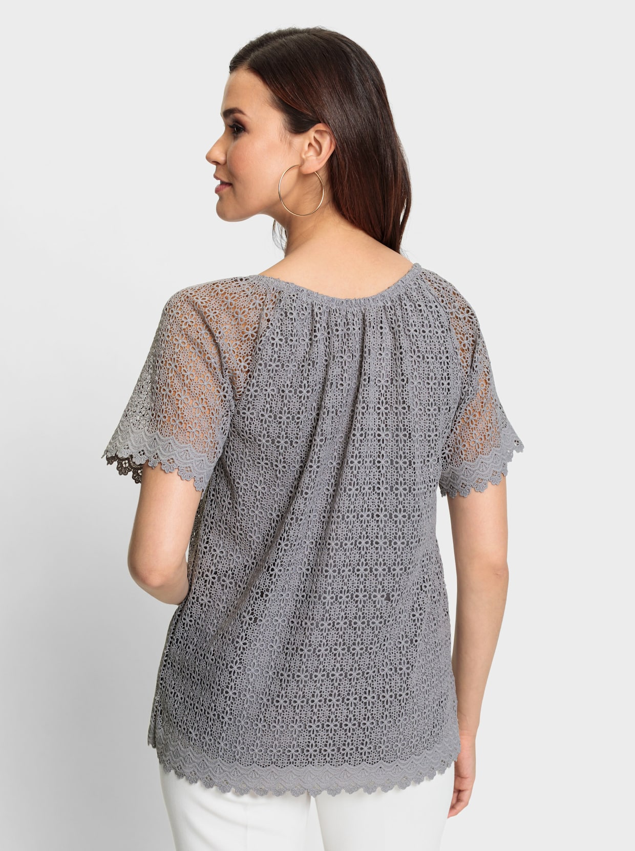 Spitzenshirt - steingrau
