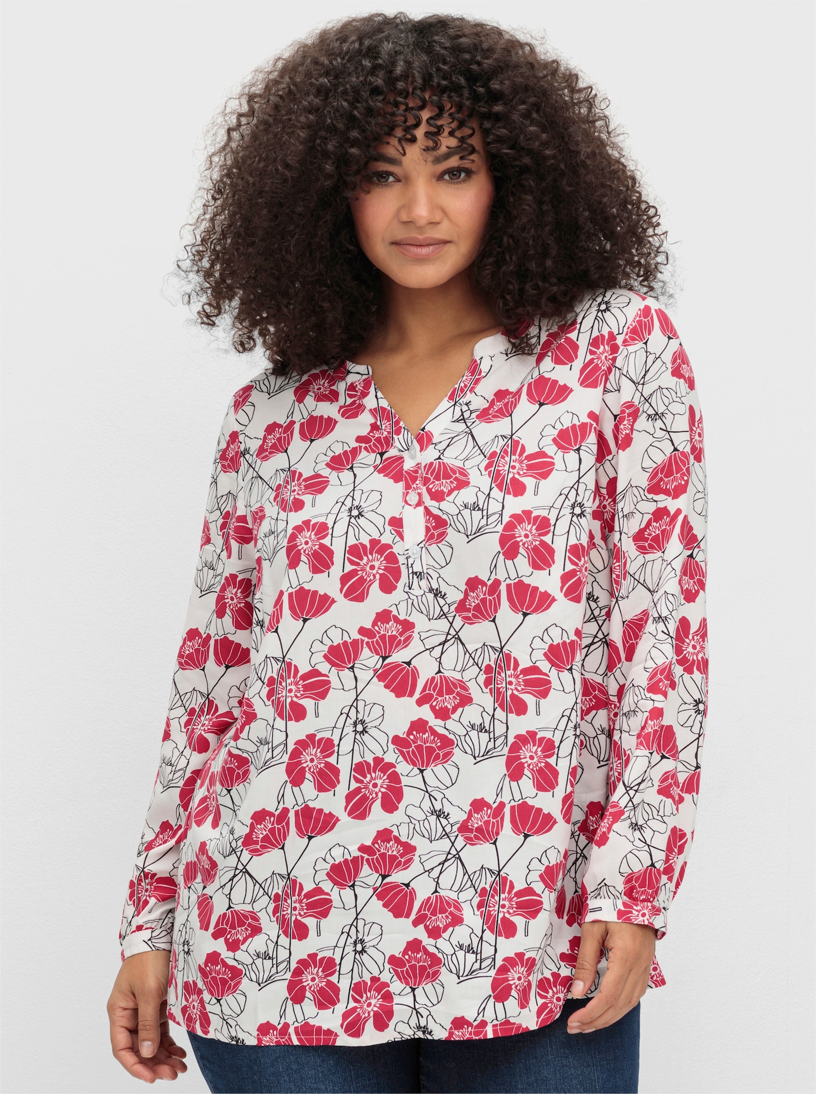 sheego Tuniek met bloemenprint rondom - ecru gedessineerd