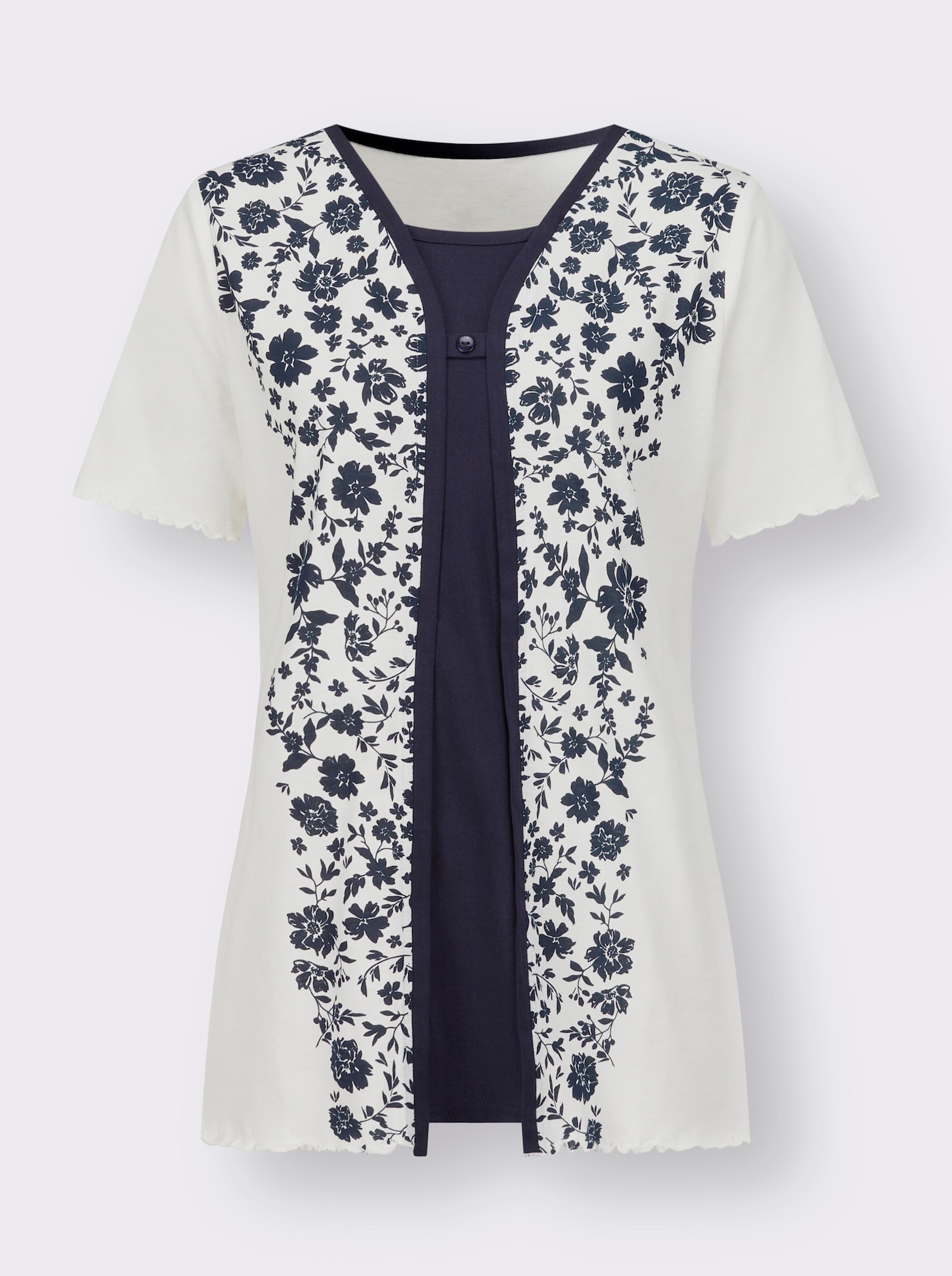 2-in-1-Shirt mit eingenähtem Top, bedruckt - ecru-marine