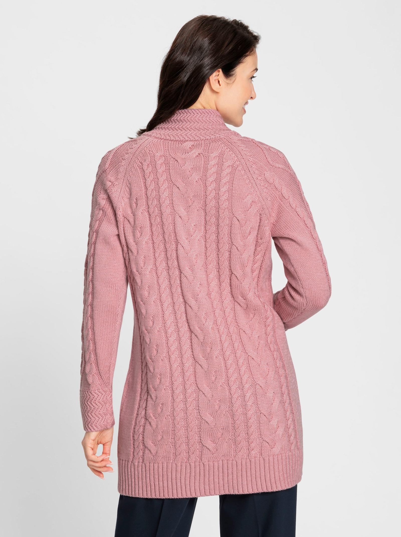 Longstrickjacke mit Einstrickmuster - hortensie