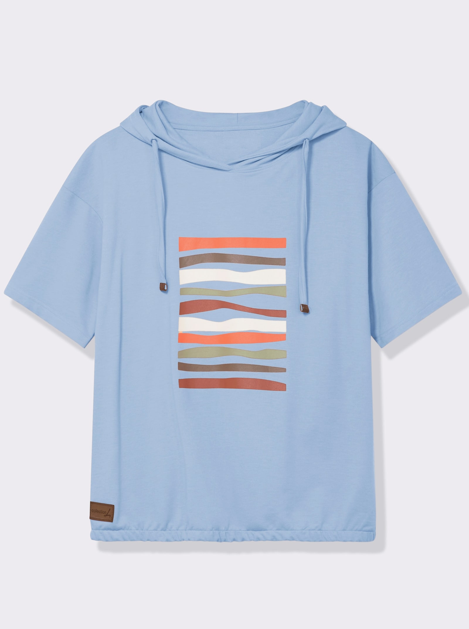 Kapuzensweatshirt mit elastischem Saum - eisblau-ecru-bedruckt