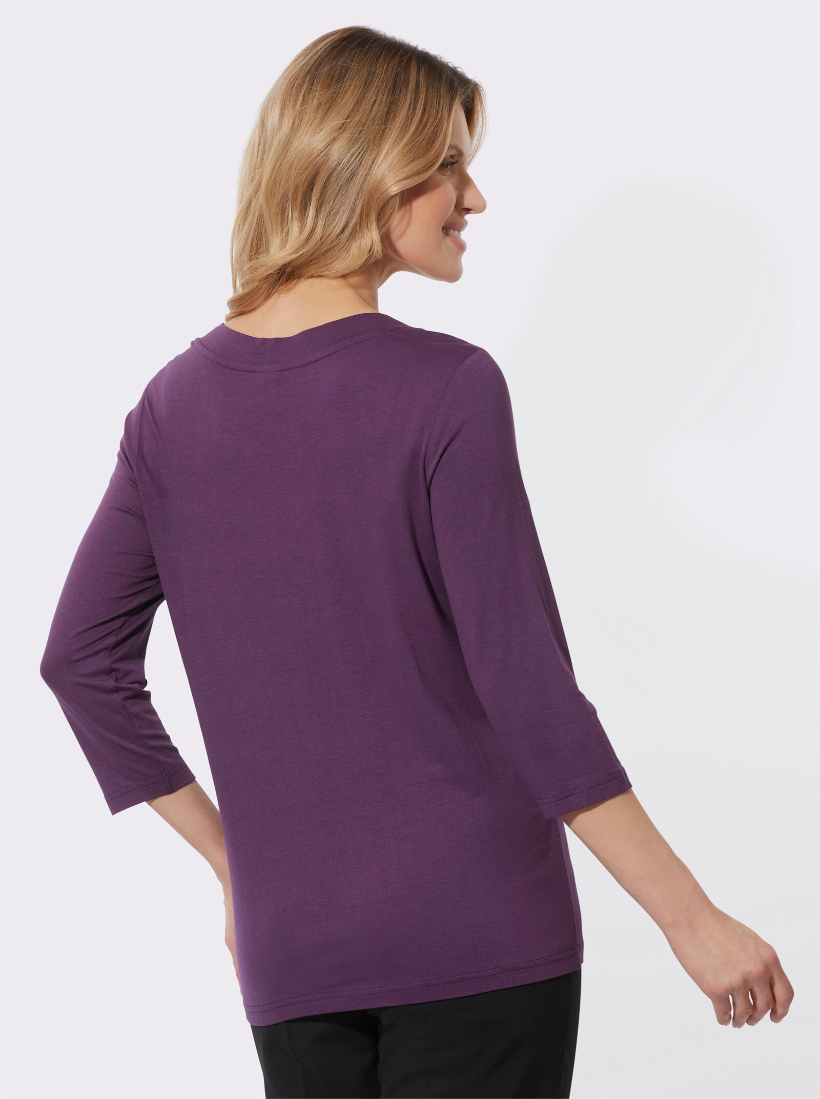 2-in-1-Shirt mit Spitzen-Einsatz - traube