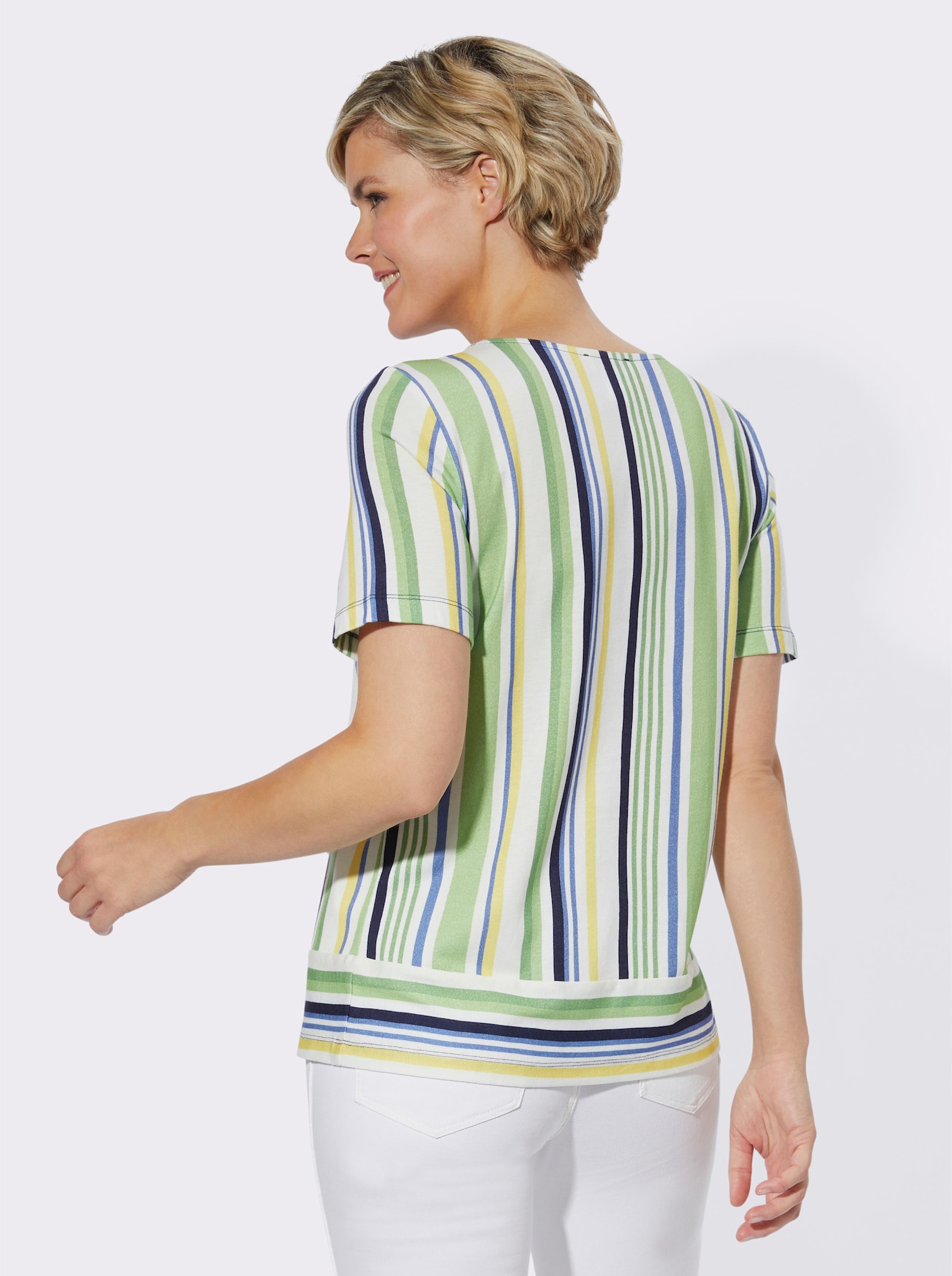 Streifenshirt mit Ringelsaum - apfel-marine-geringelt