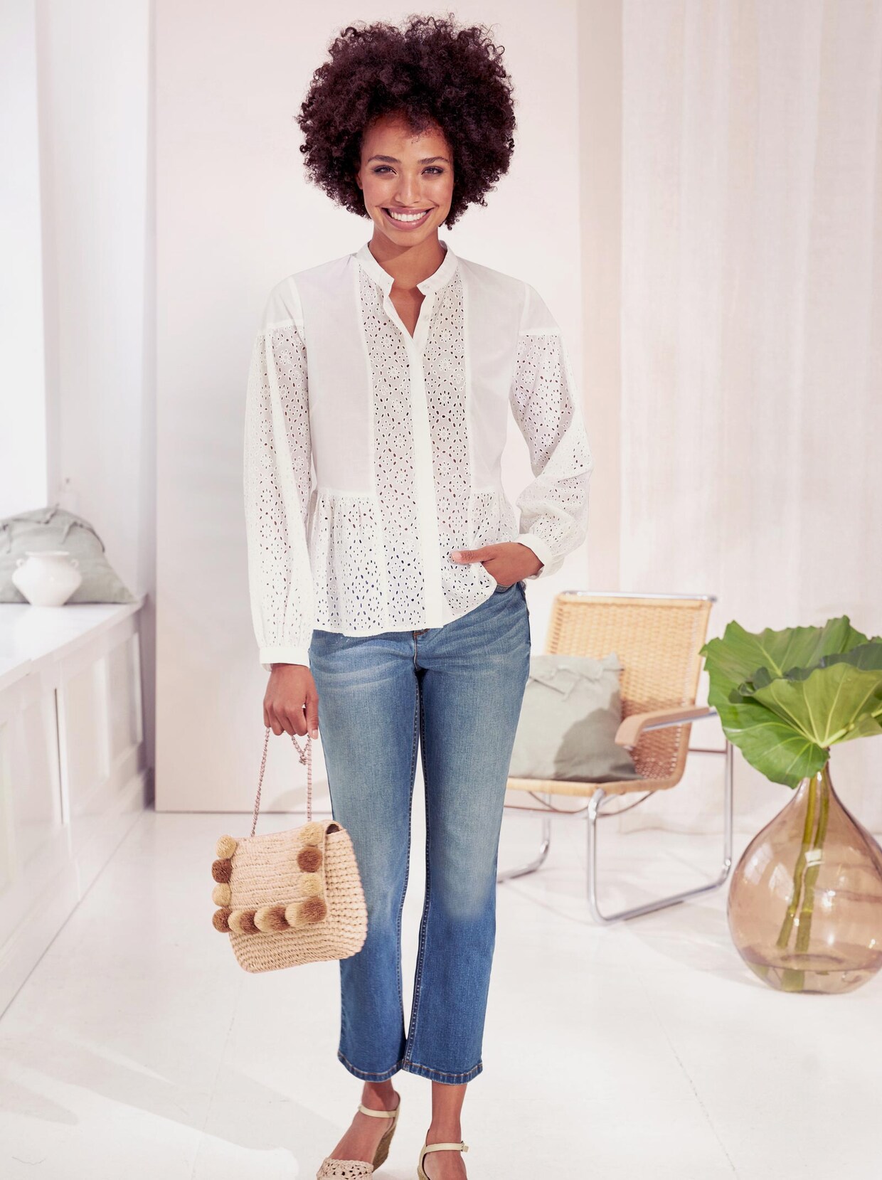 Linea Tesini Spitzen-Bluse - ecru