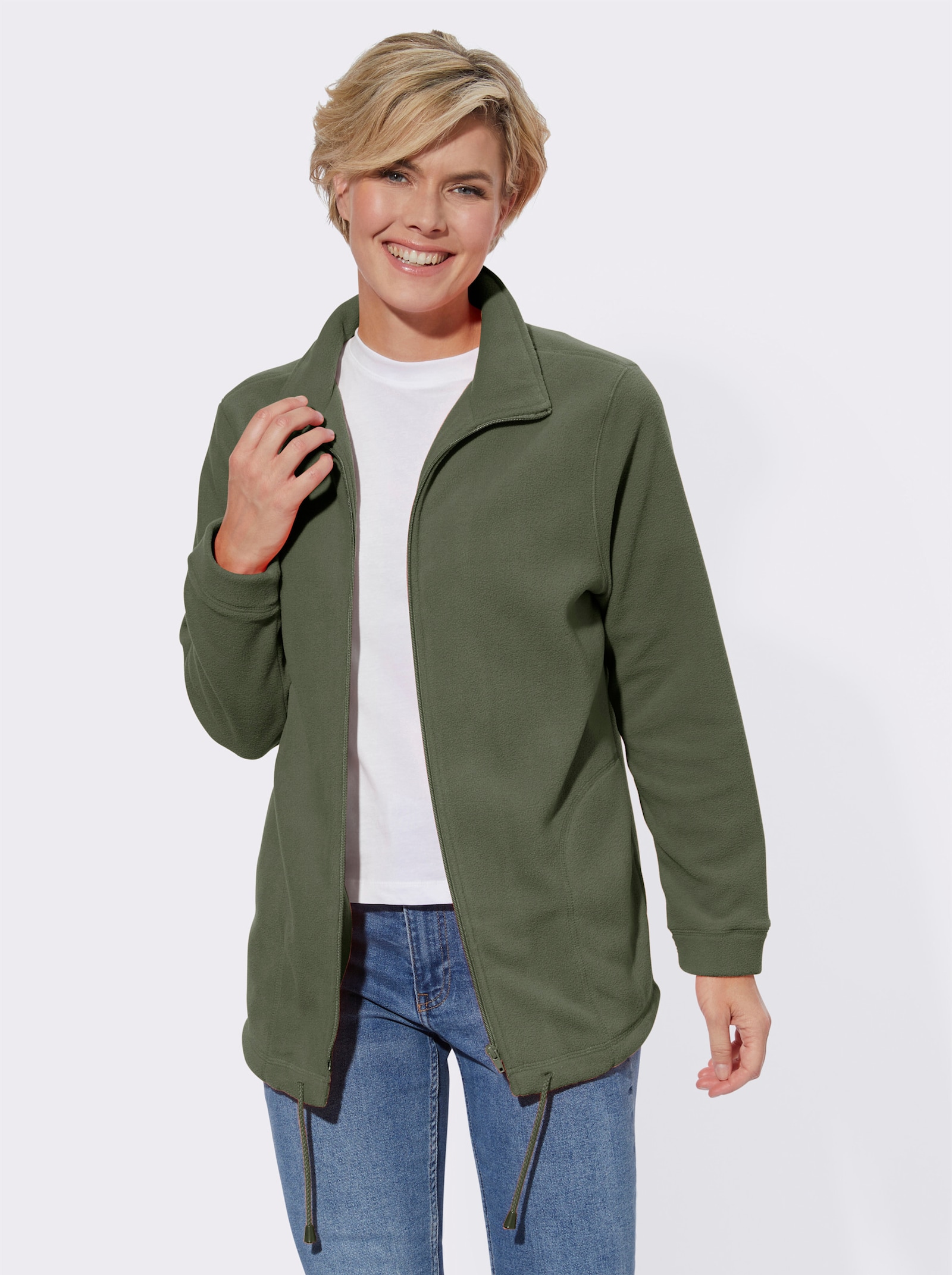 Fleecejacke Kordeldurchzug am Saum - grün