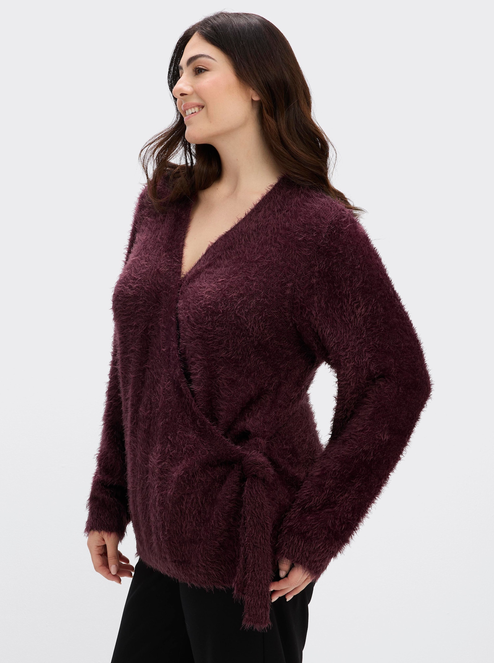 sheego Wickelpullover mit Flauschgarn - burgund