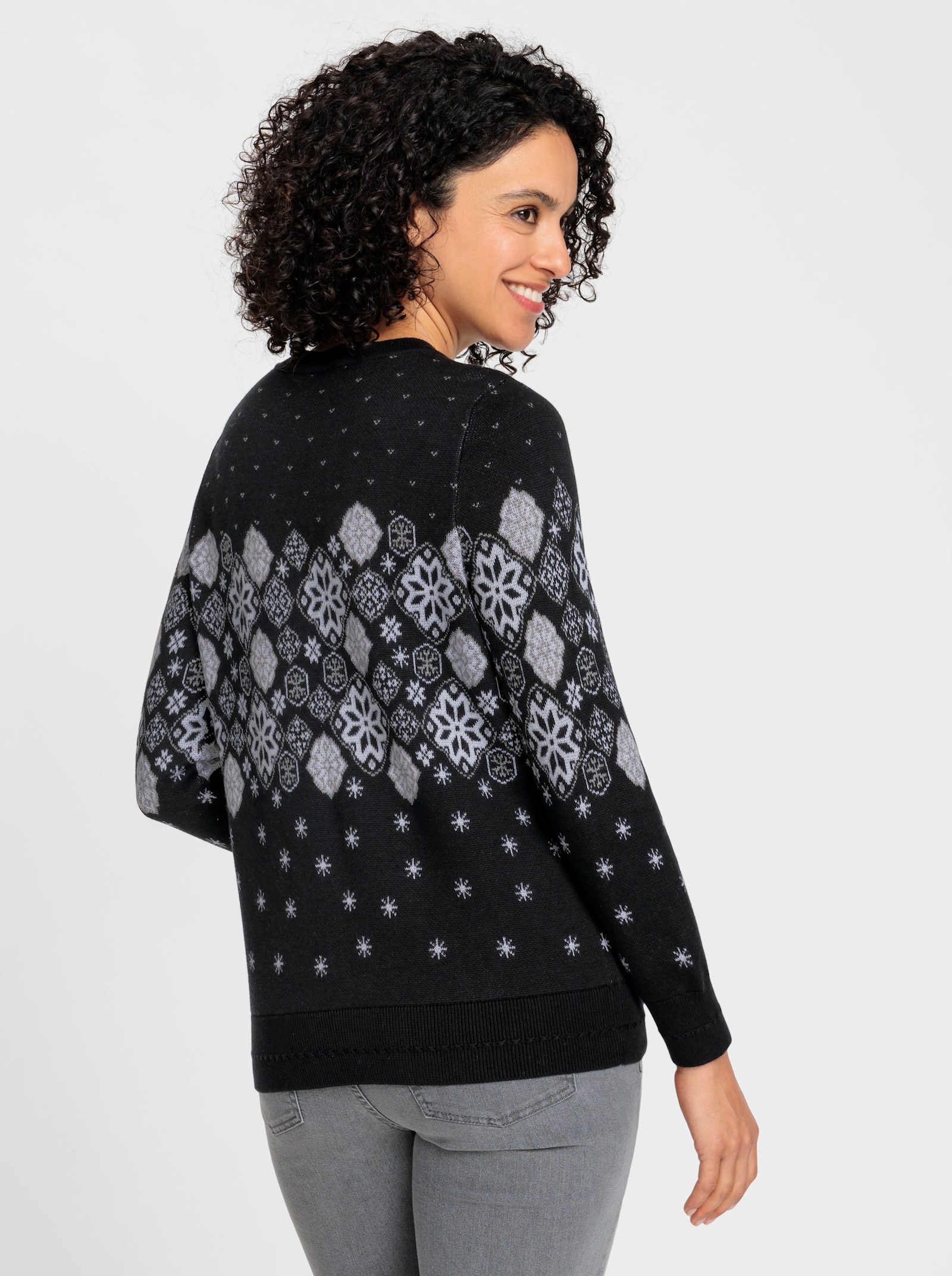 Jacquard-Pullover mit Schneeflocken-Muster - schwarz-gemustert