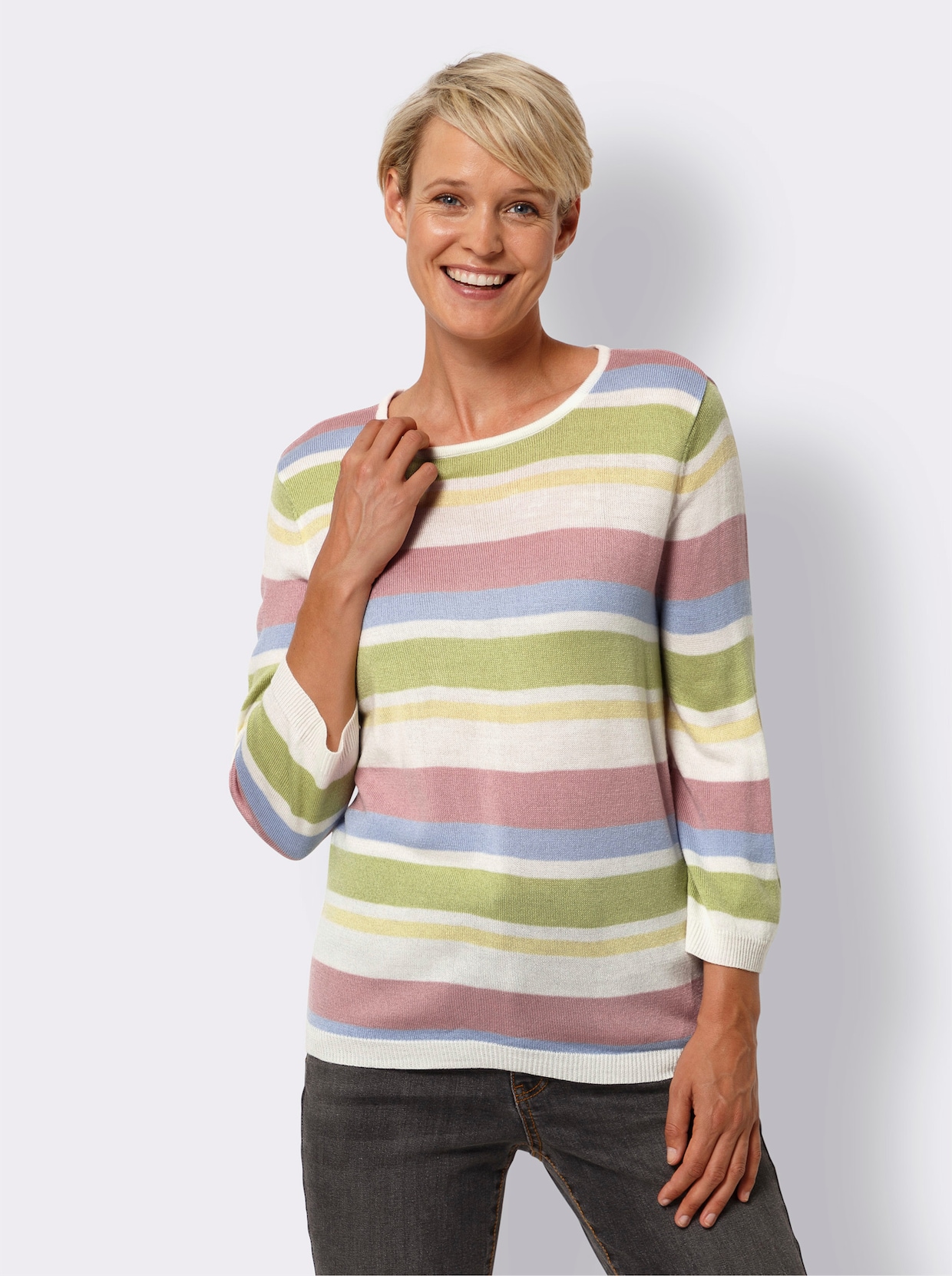 3/4 Arm-Pullover - hortensie-ecru-geringelt