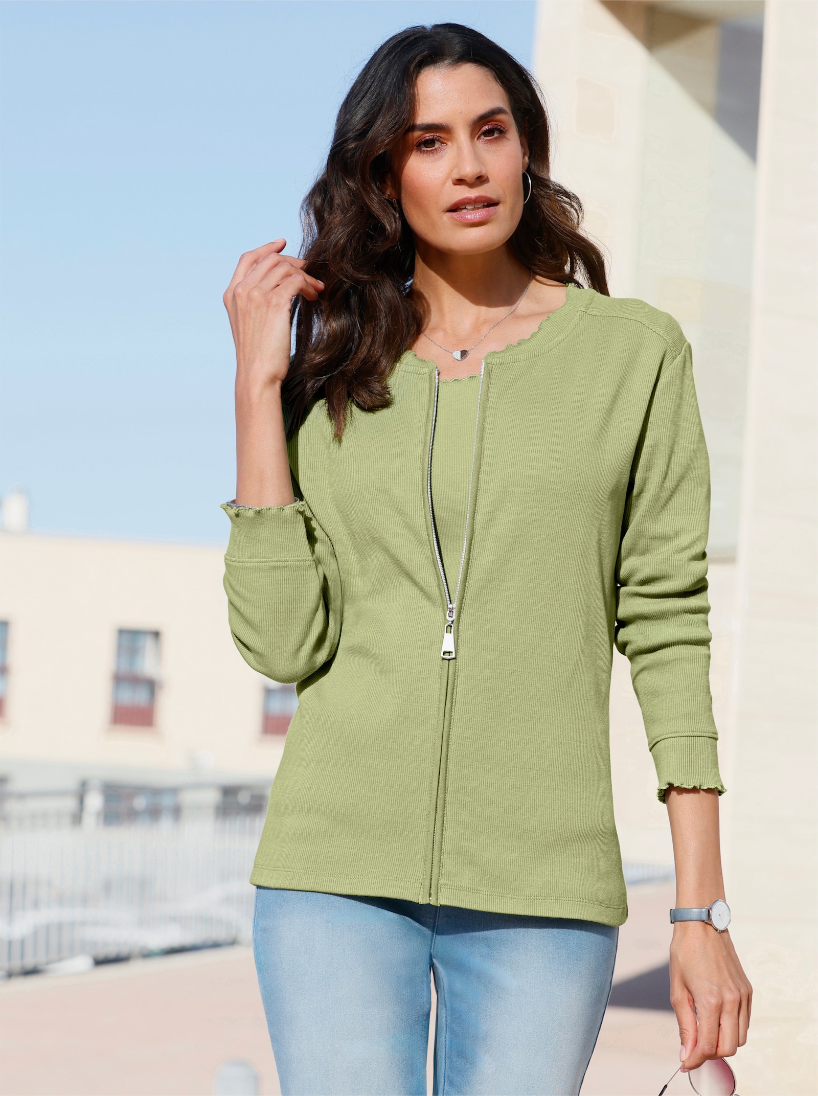 Shirtjacke mit Reissverschluss - lindgrün