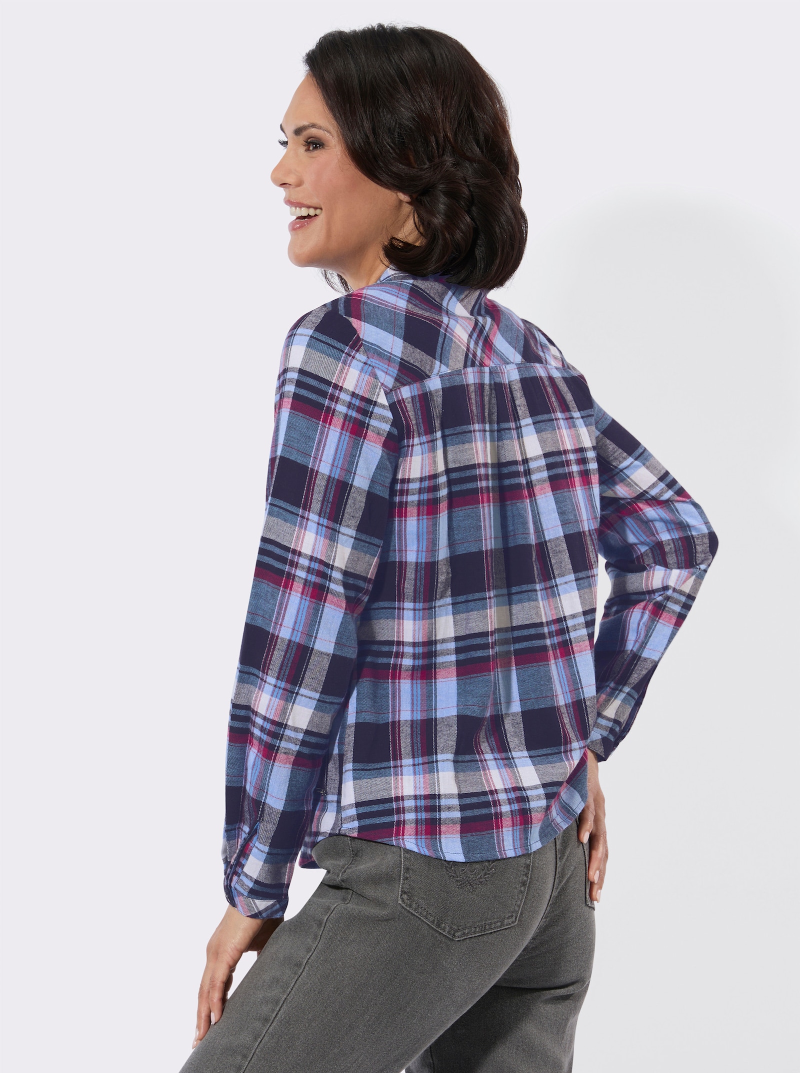 Flanell-Bluse - magenta-marine-kariert