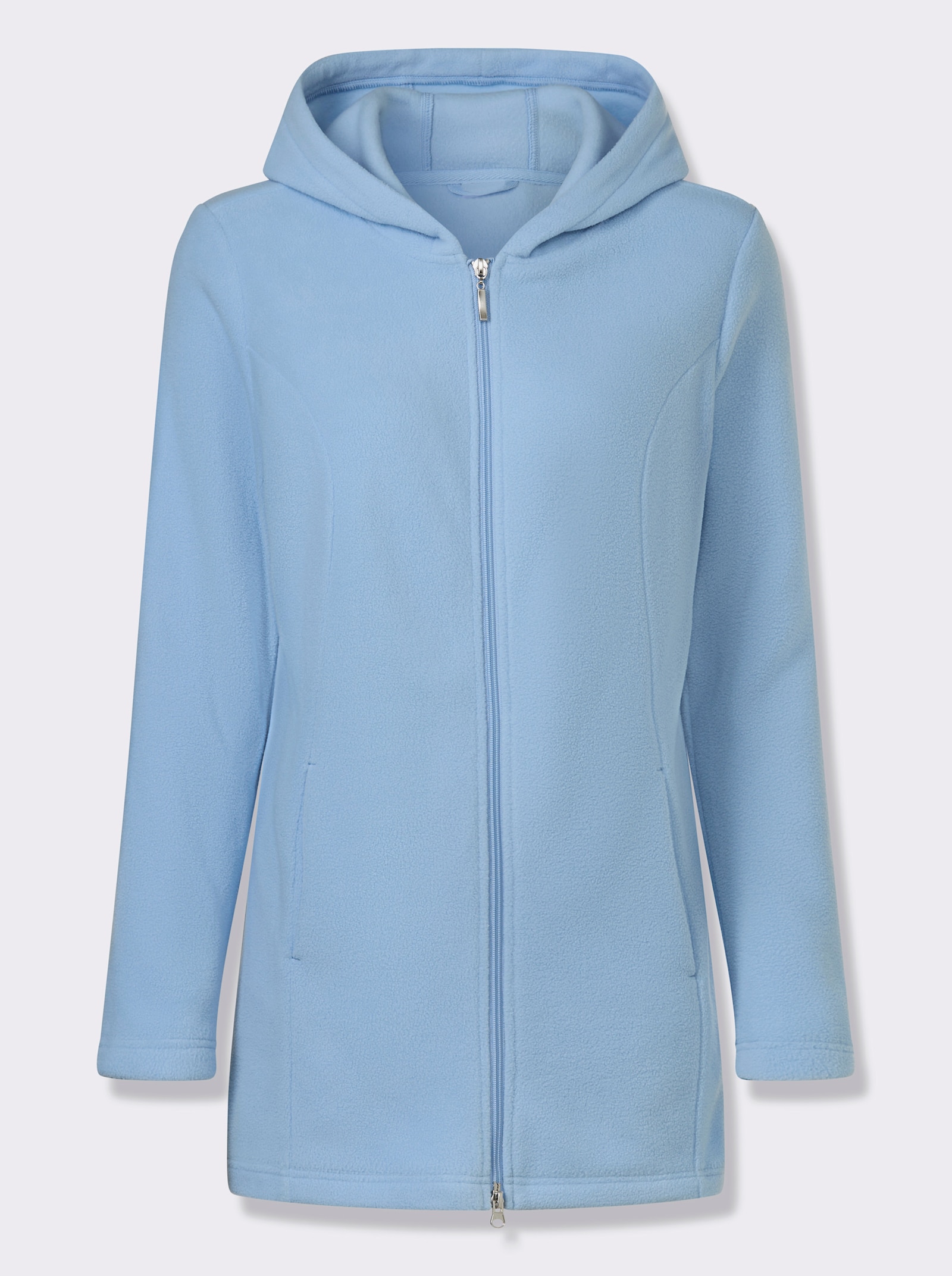 Dlhá flaušová bunda - ľadová modrá
