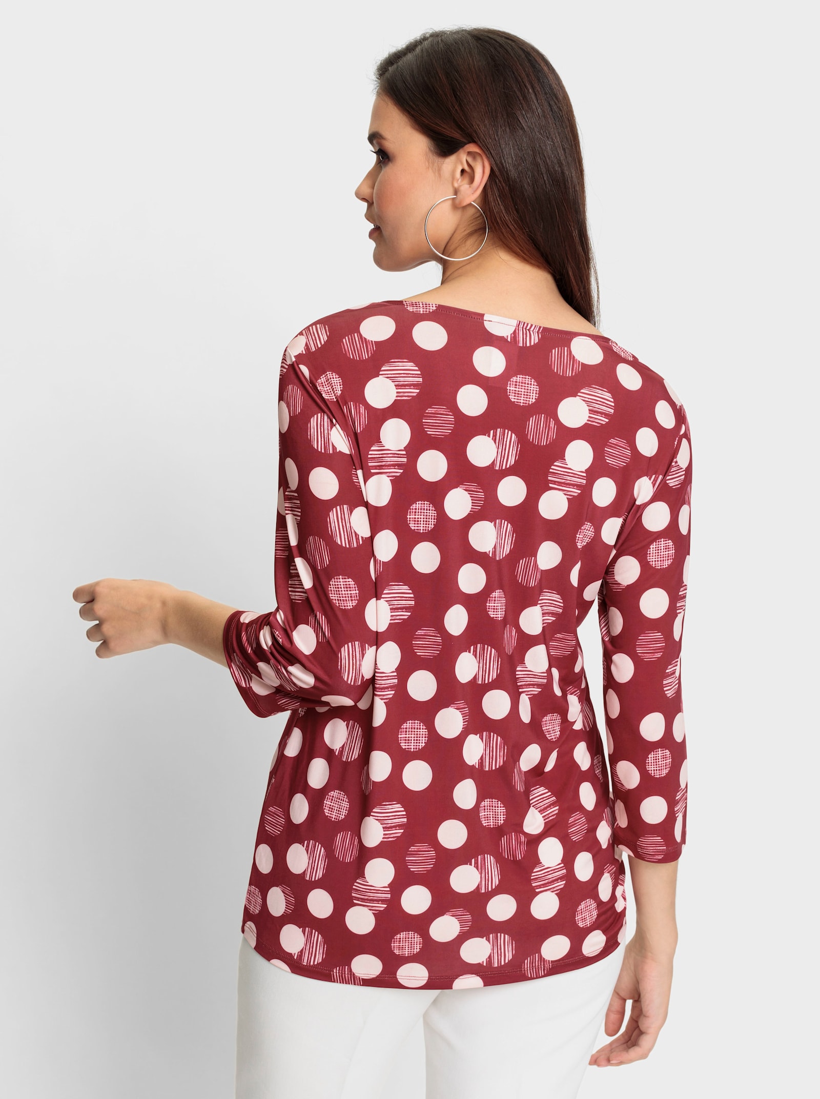 Shirt met ronde hals in stippendessin - donkerrood/lichtroze bedrukt