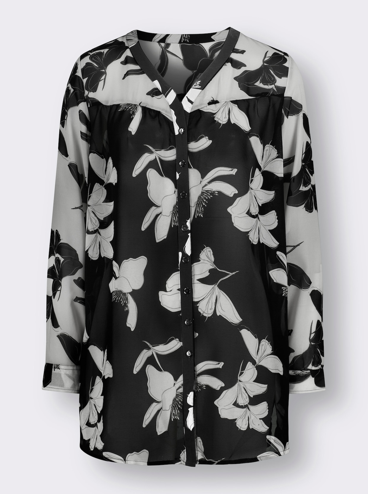 Longline blouse - zwart/wit geprint