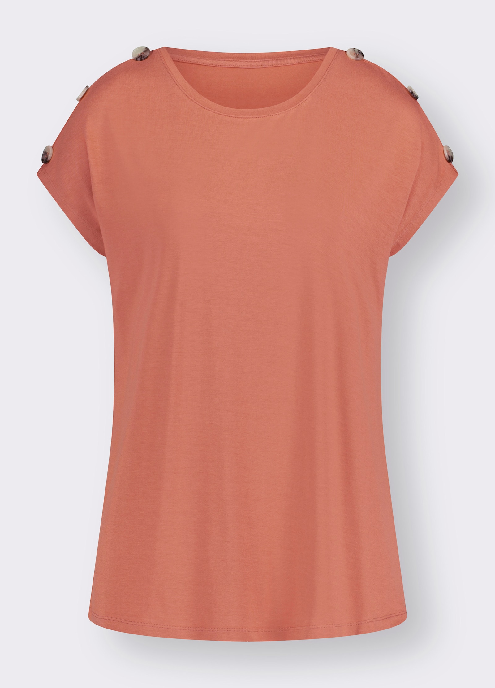 Kurzarmshirt mit Zierknöpfen an den Schultern - papaya