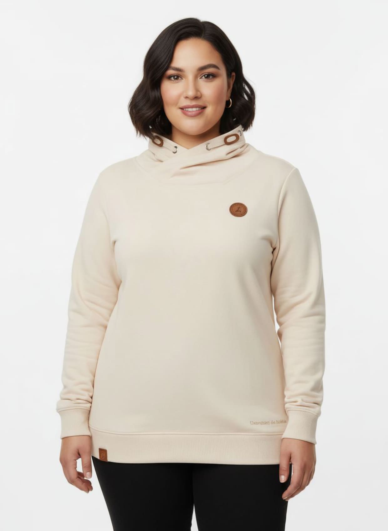 Sweatshirt mit überlappendem Stehkragen - elfenbein