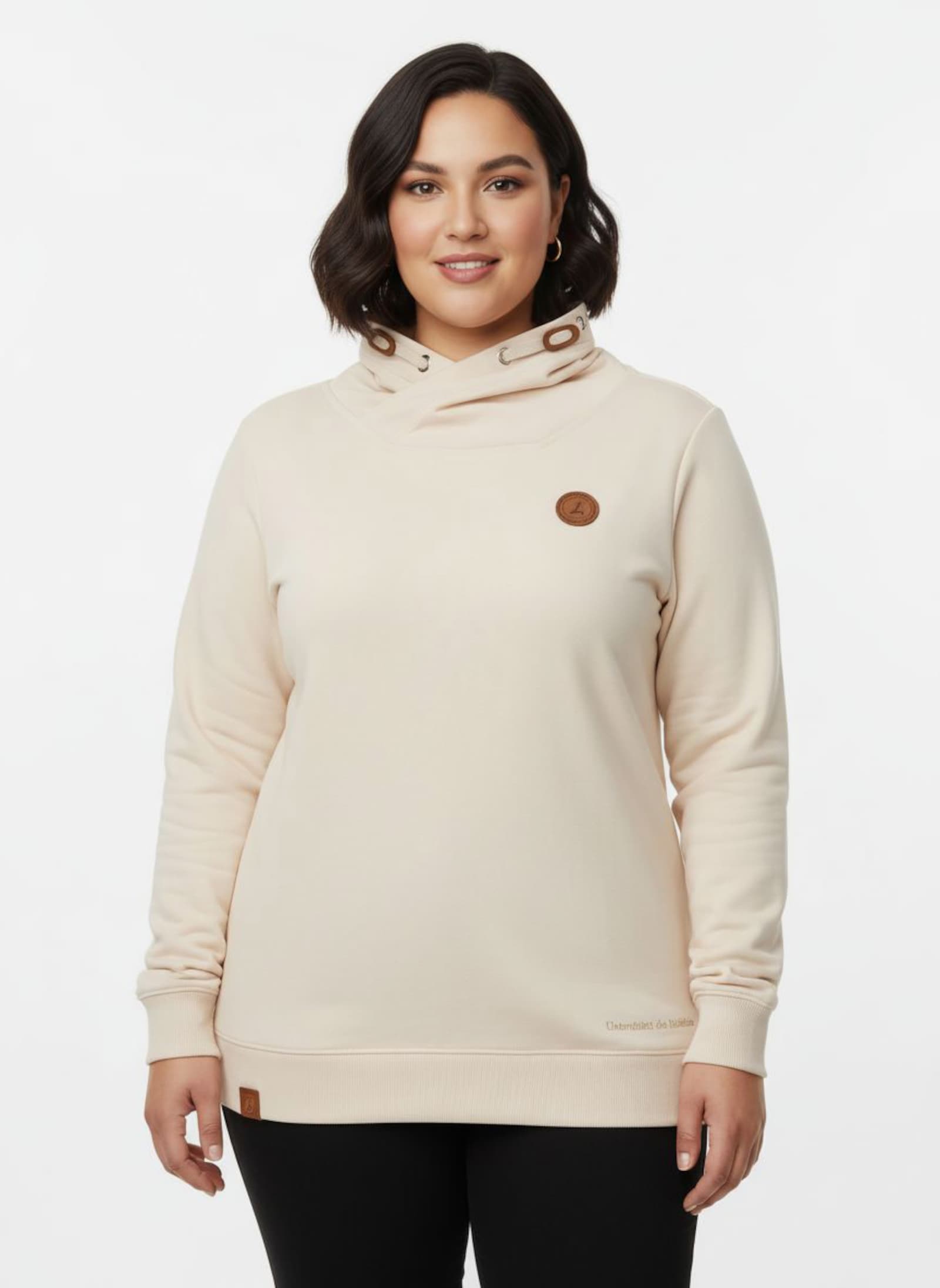 Sweatshirt mit überlappendem Stehkragen - elfenbein