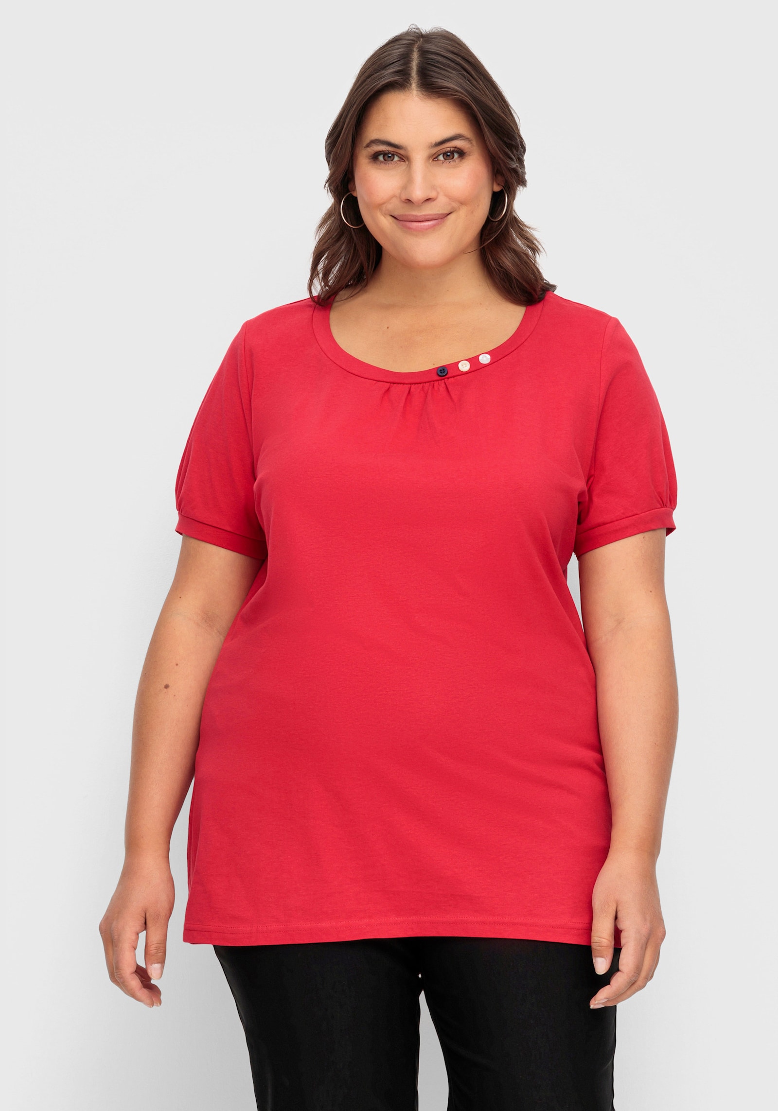 Longshirt mit gerafftem Ausschnitt - erdbeere