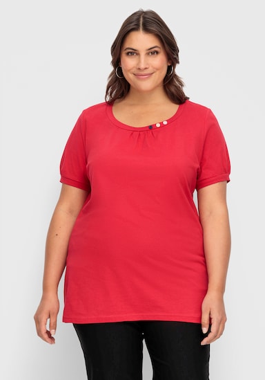 Longshirt mit gerafftem Ausschnitt - erdbeere