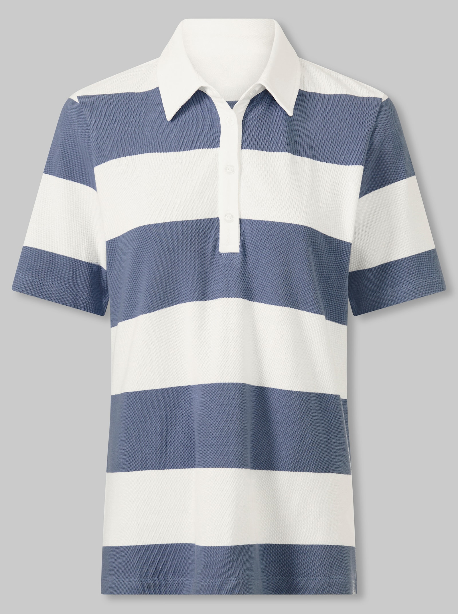 heine Poloshirt mit Blockstreifen - taubenblau-ecru-gestreift