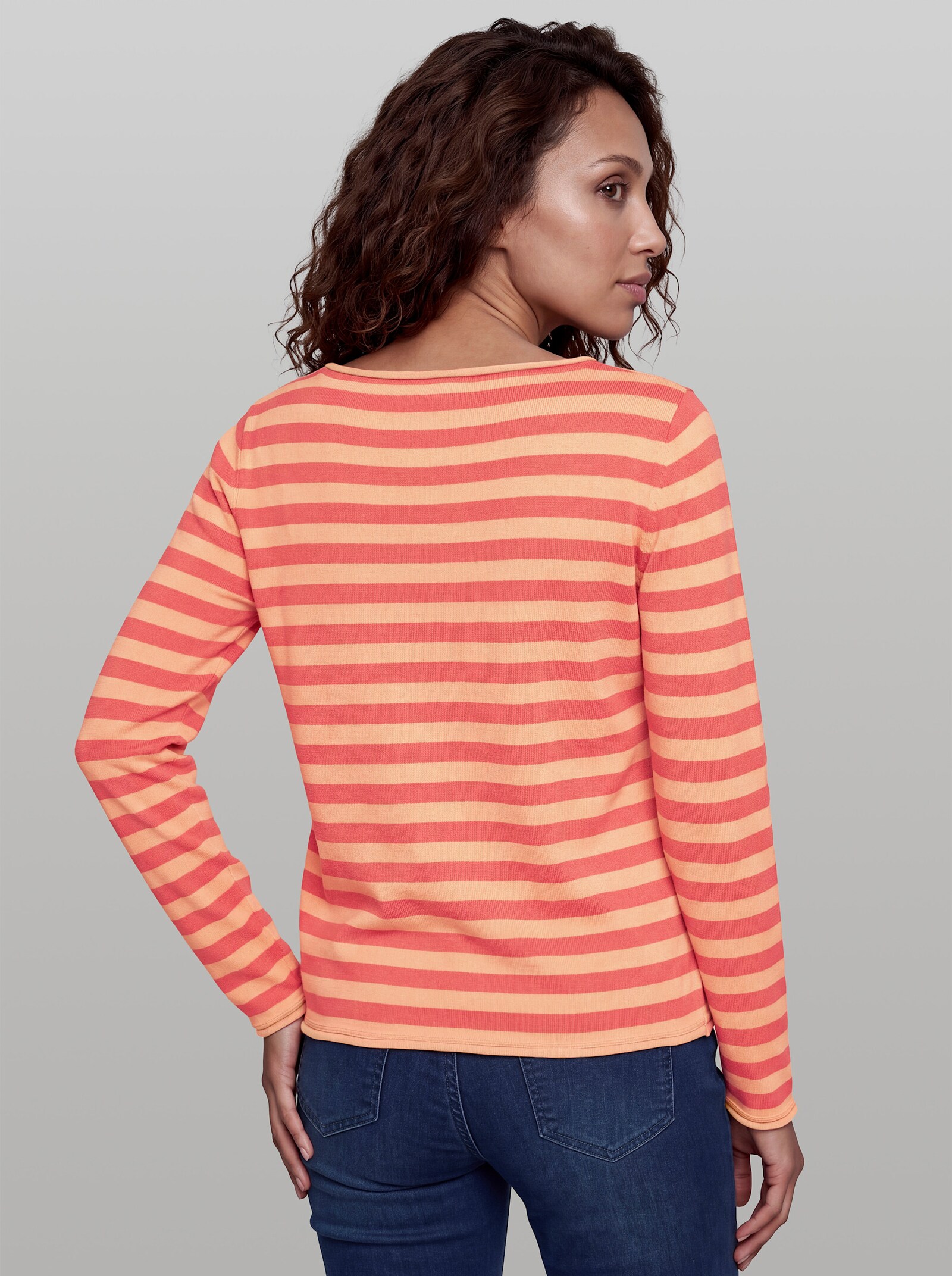 heine Feinstrickpullover mit Rollbündchen - koralle-apricot-geringelt