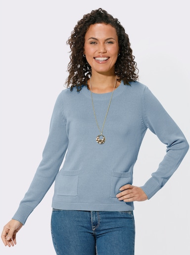 Rundhalspullover mit aufgesetzten Taschen - eisblau