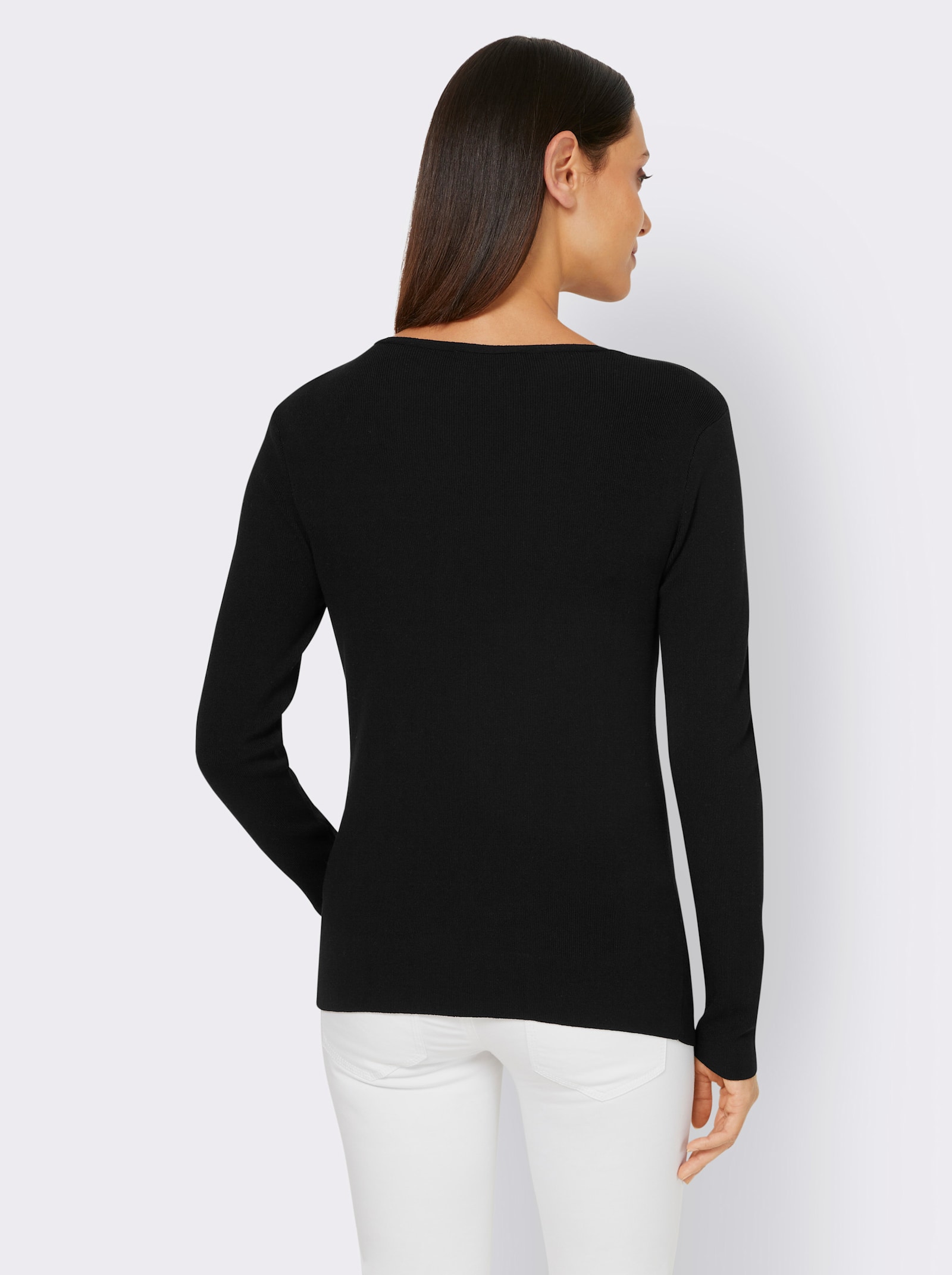 heine Pullover met V-hals in asymmetrisch model - zwart