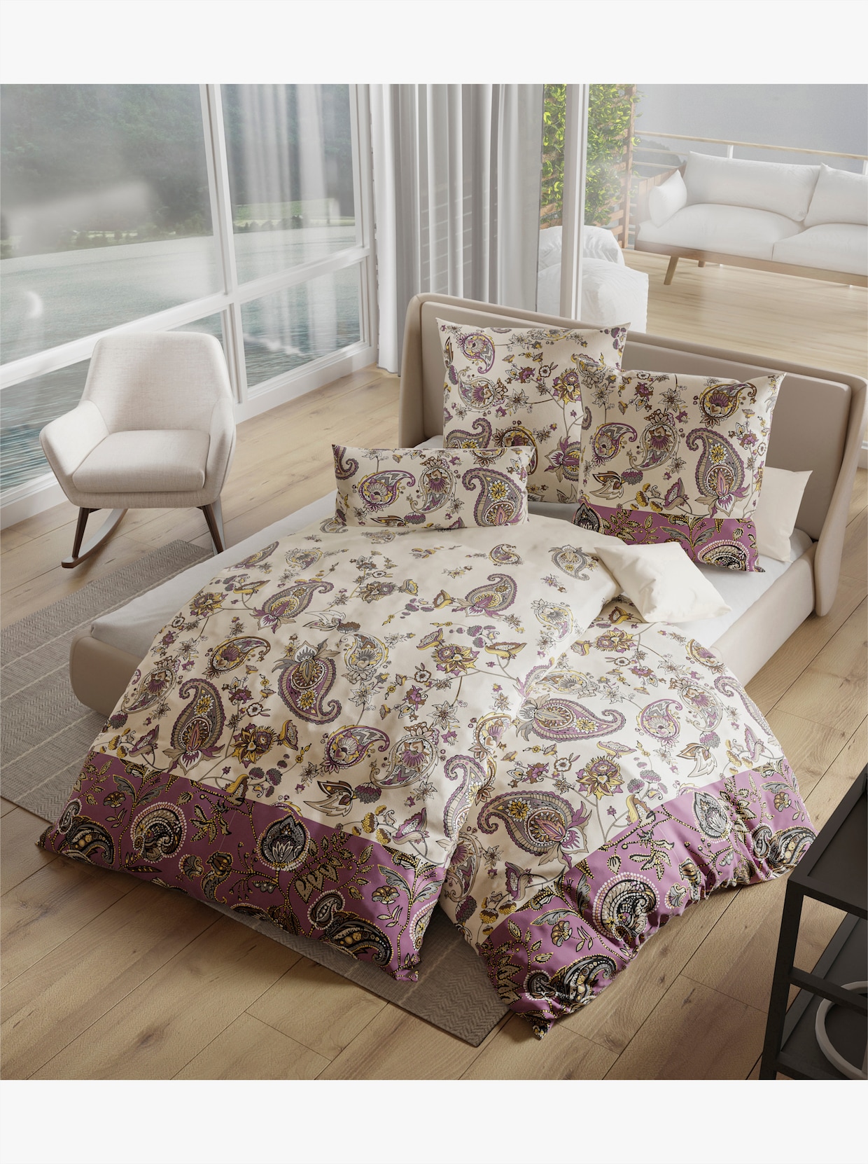 wäschepur Bettwäsche - champagner-violett-bedruckt