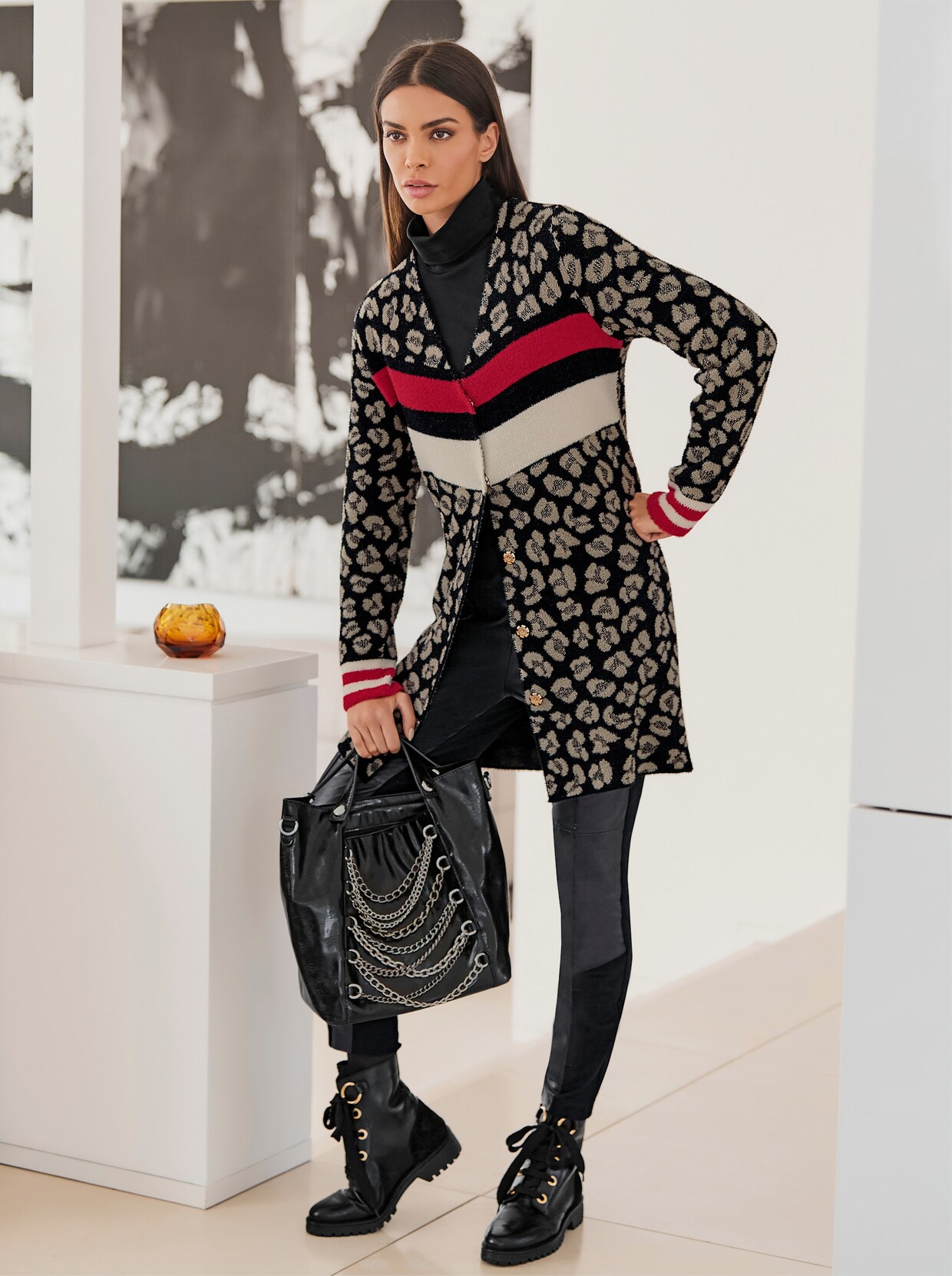 heine Strickjacke - schwarz-sesam-gemustert