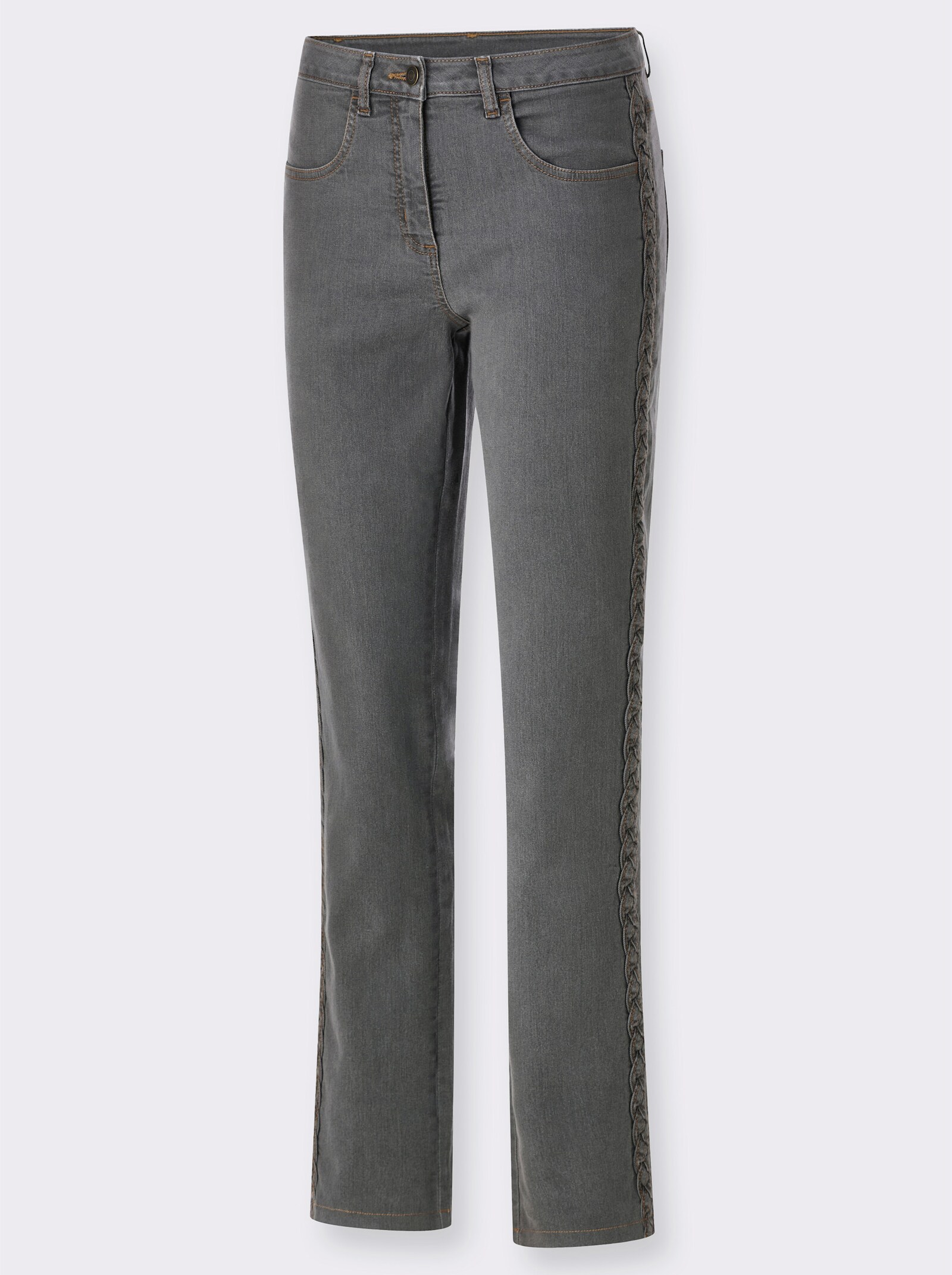 Jeans mit geflochtenem Zierband - grey denim