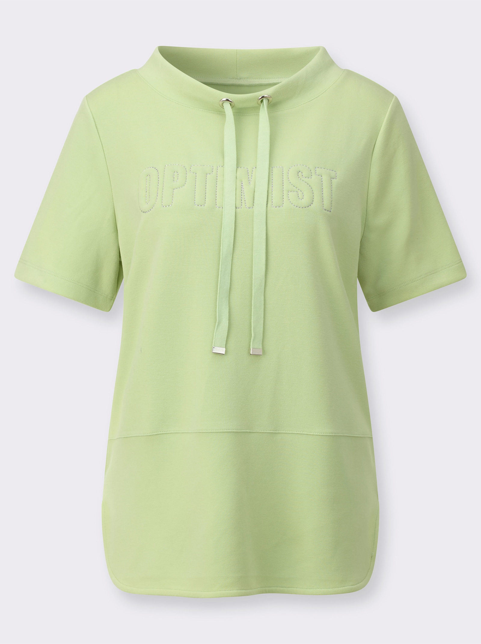 Stehkragenshirt mit 3D-Schrift - pistazie