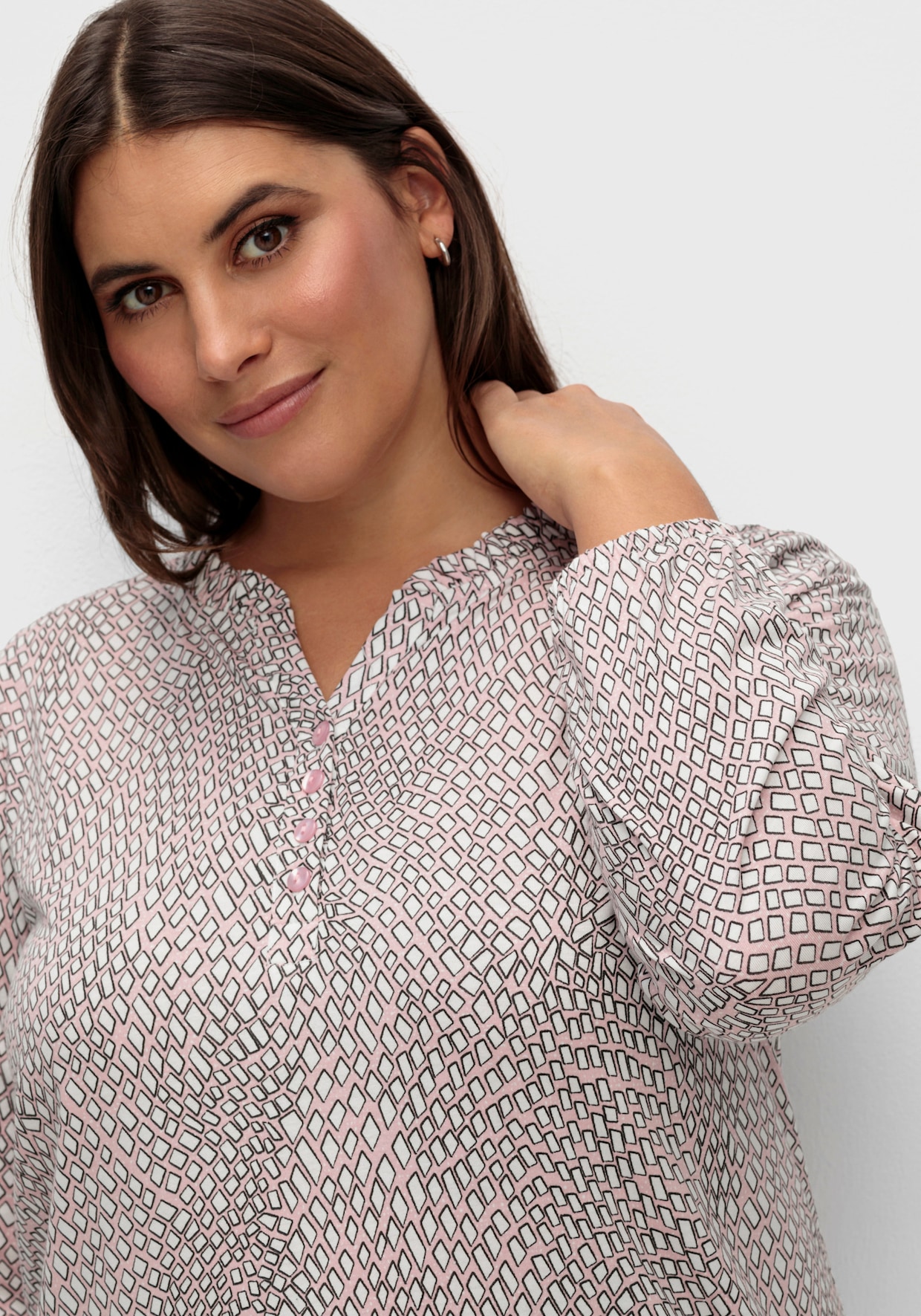 Langarmshirt im Material-Mix - hortensie-ecru-bedruckt