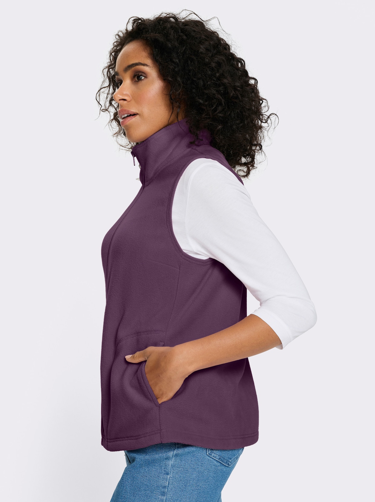 Fleecegilet met opstaande kraag - druif