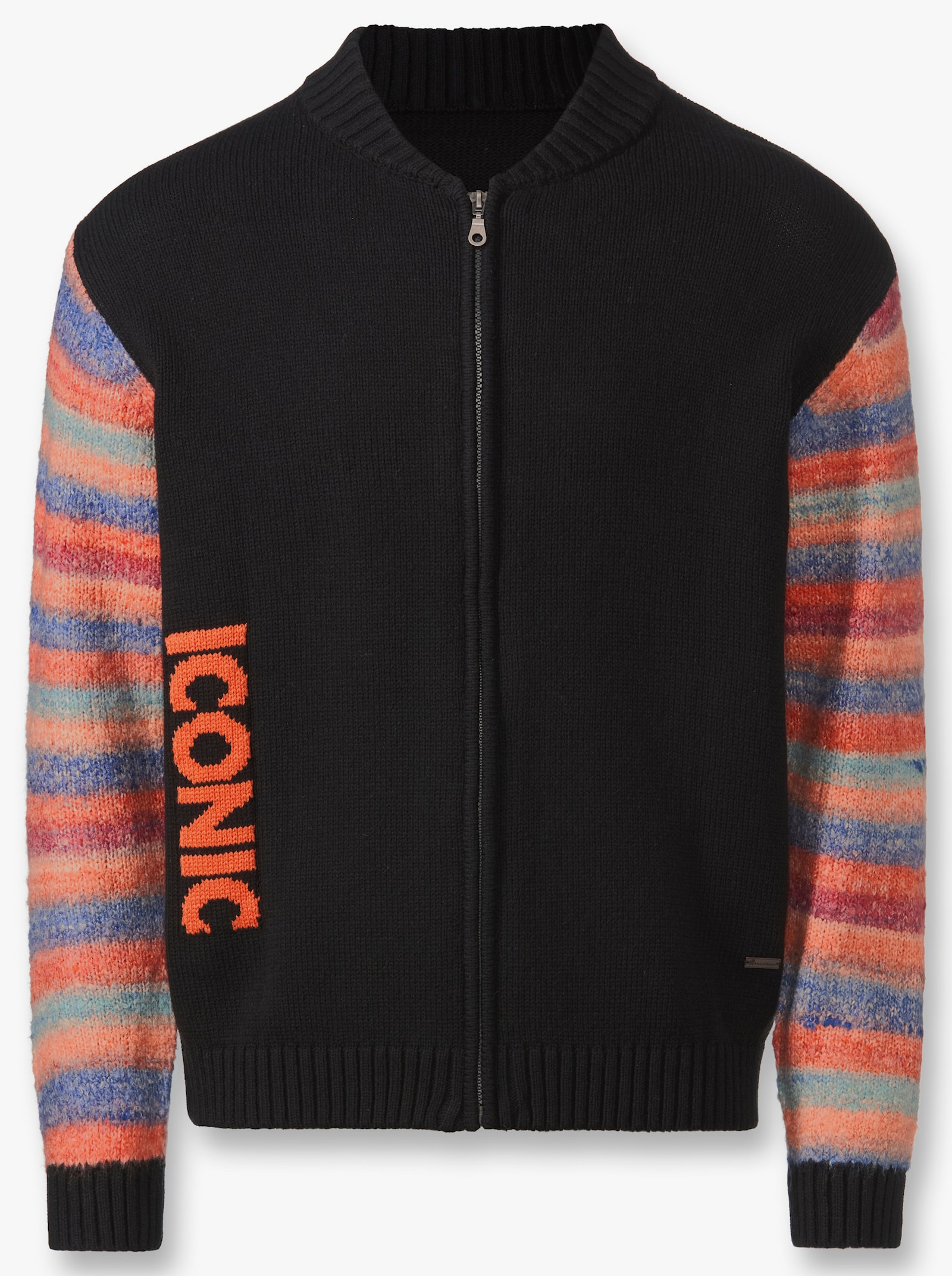 Marco Donati Strickjacke mit kontrastfarbenem Schriftzug - schwarz-hummer-gemustert